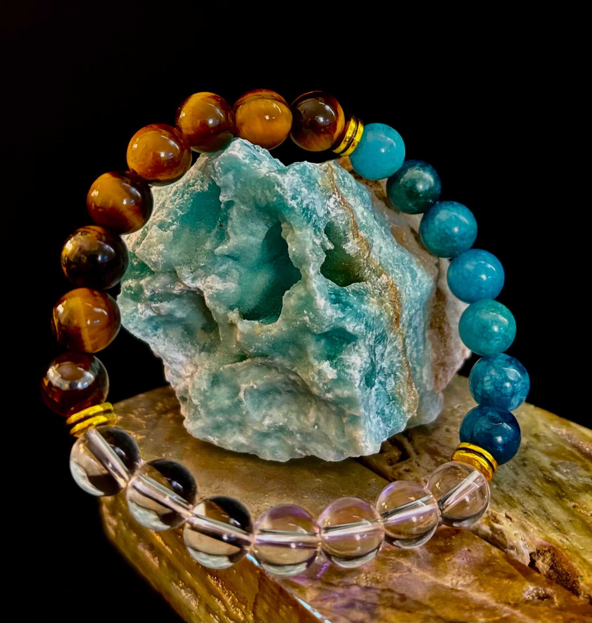 Weight Loss Support Intention Bracelet – Blue Apatite, Tiger Eye & Clear Quartz - Motivation, Willpower & Energy Balance | | Wiccan Center