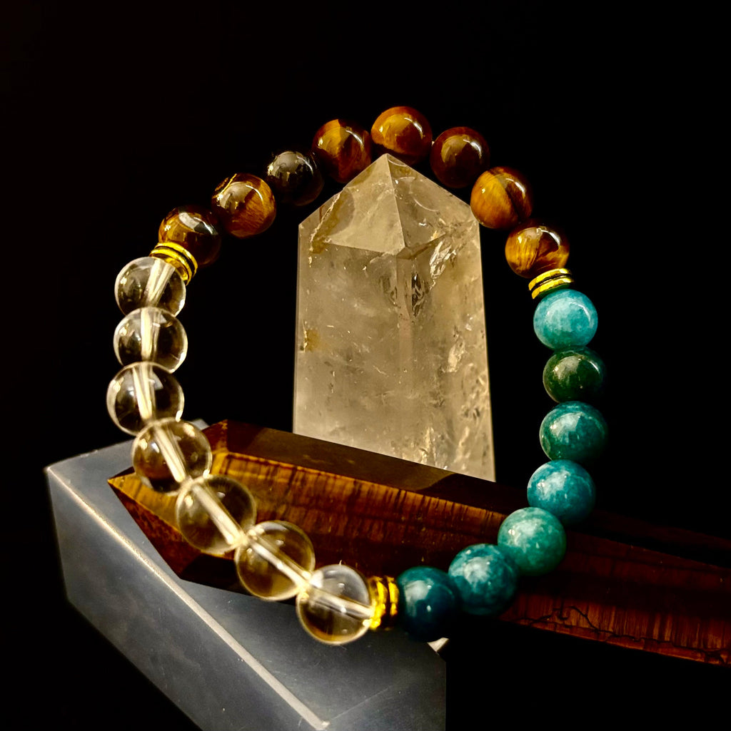Weight Loss Support Intention Bracelet – Blue Apatite, Tiger Eye & Clear Quartz - Motivation, Willpower & Energy Balance | | Wiccan Center