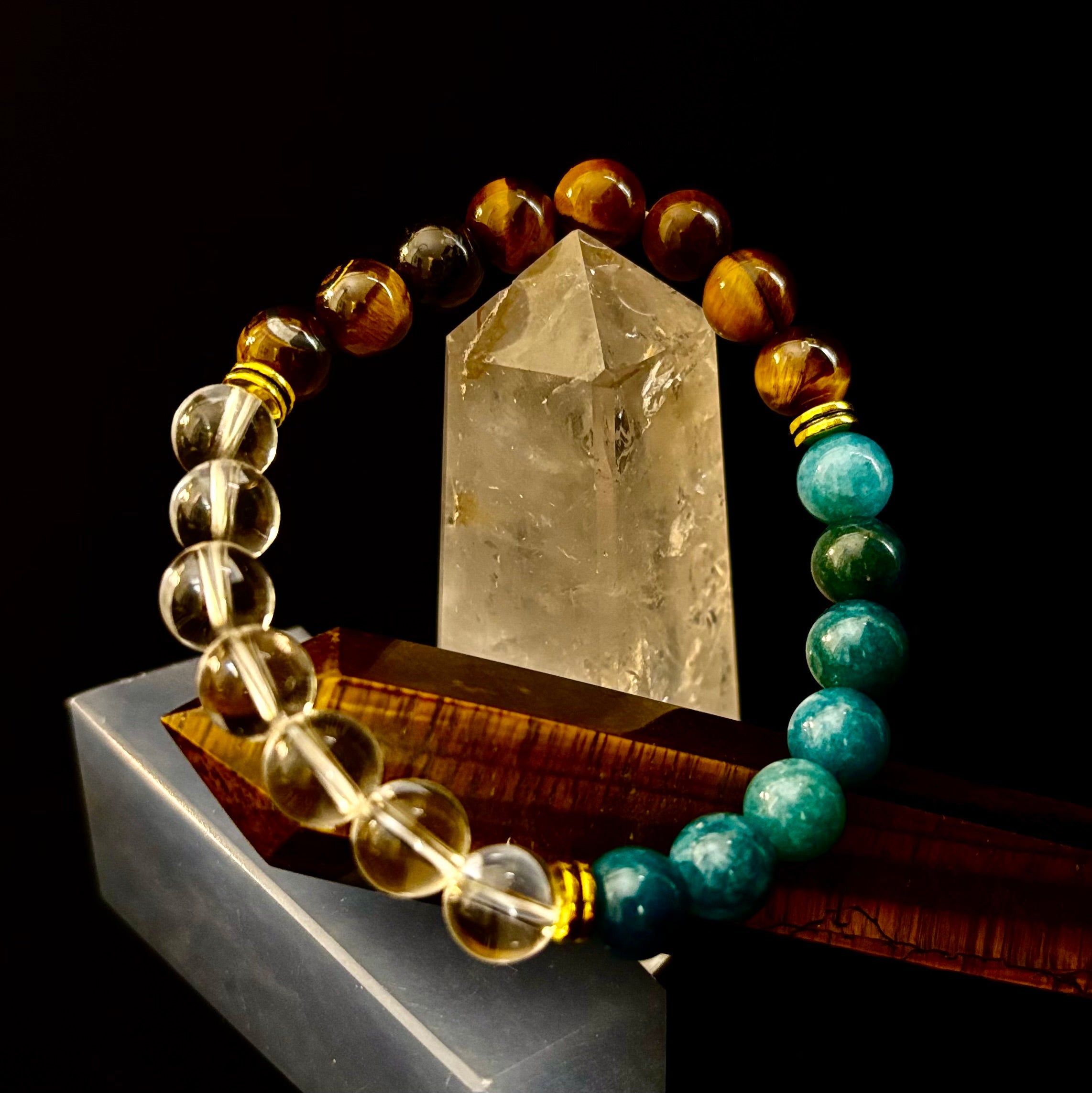 Weight Loss Support Intention Bracelet – Blue Apatite, Tiger Eye & Clear Quartz - Motivation, Willpower & Energy Balance | | Wiccan Center