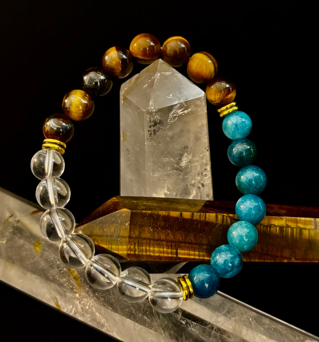 Weight Loss Support Intention Bracelet – Blue Apatite, Tiger Eye & Clear Quartz - Motivation, Willpower & Energy Balance | | Wiccan Center