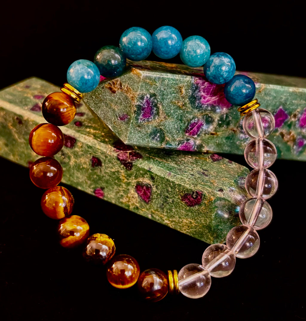 Weight Loss Support Intention Bracelet – Blue Apatite, Tiger Eye & Clear Quartz - Motivation, Willpower & Energy Balance | | Wiccan Center