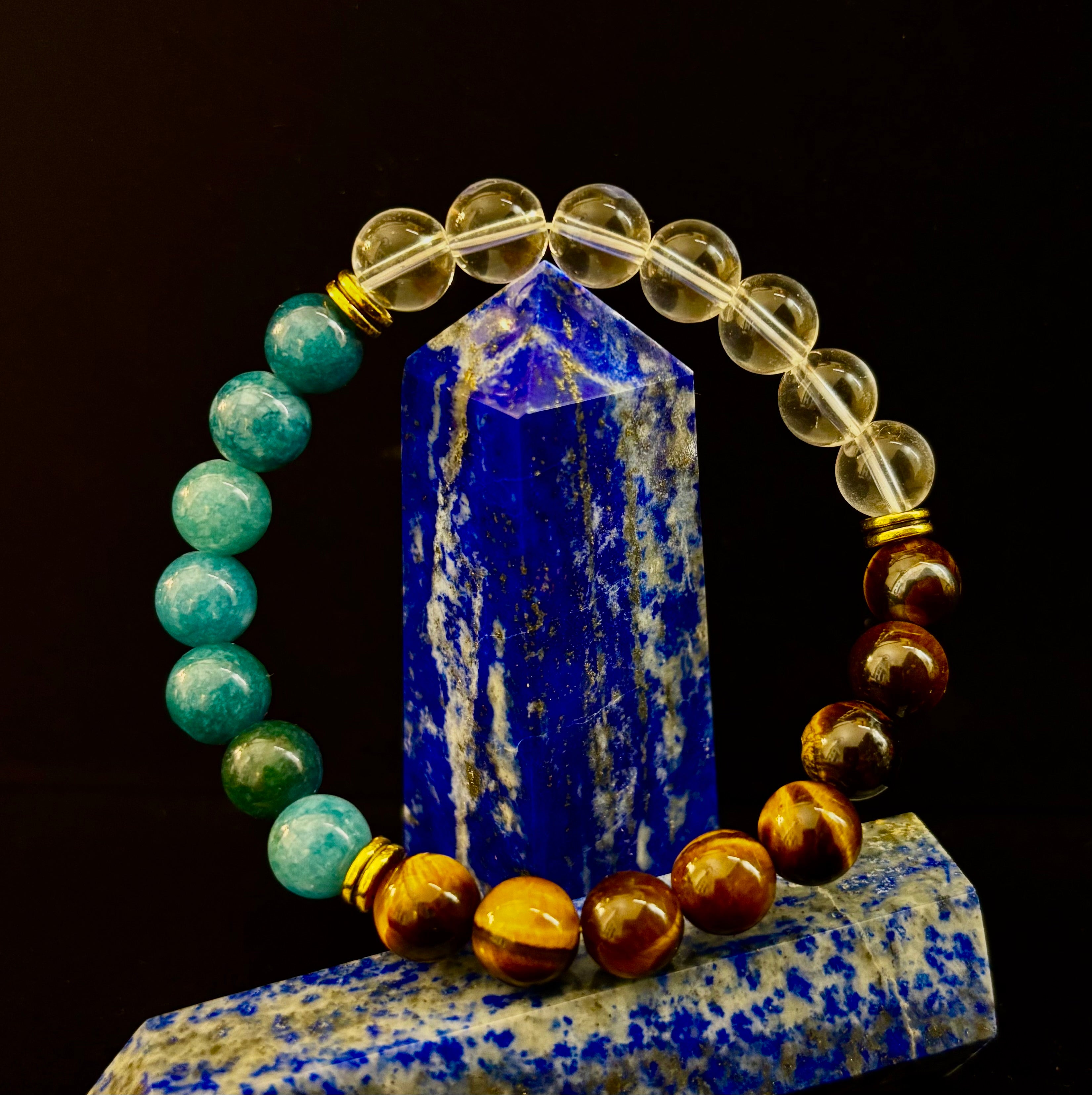 Weight Loss Support Intention Bracelet – Blue Apatite, Tiger Eye & Clear Quartz - Motivation, Willpower & Energy Balance | | Wiccan Center