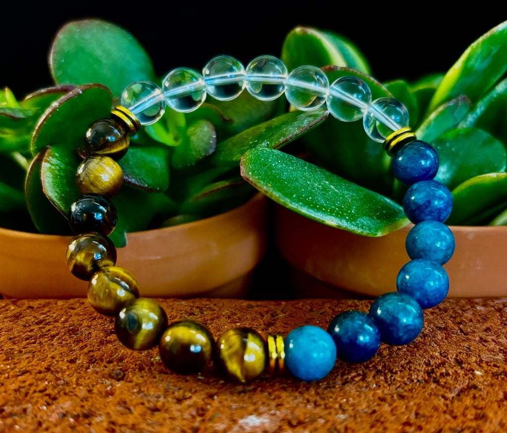 Weight Loss Support Intention Bracelet – Blue Apatite, Tiger Eye & Clear Quartz - Motivation, Willpower & Energy Balance | | Wiccan Center