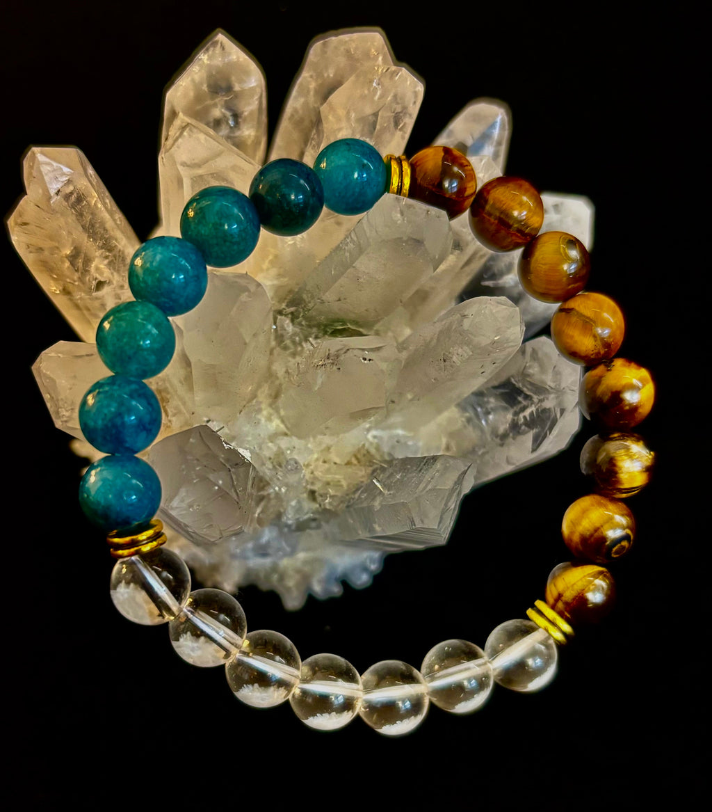Weight Loss Support Intention Bracelet – Blue Apatite, Tiger Eye & Clear Quartz - Motivation, Willpower & Energy Balance | | Wiccan Center