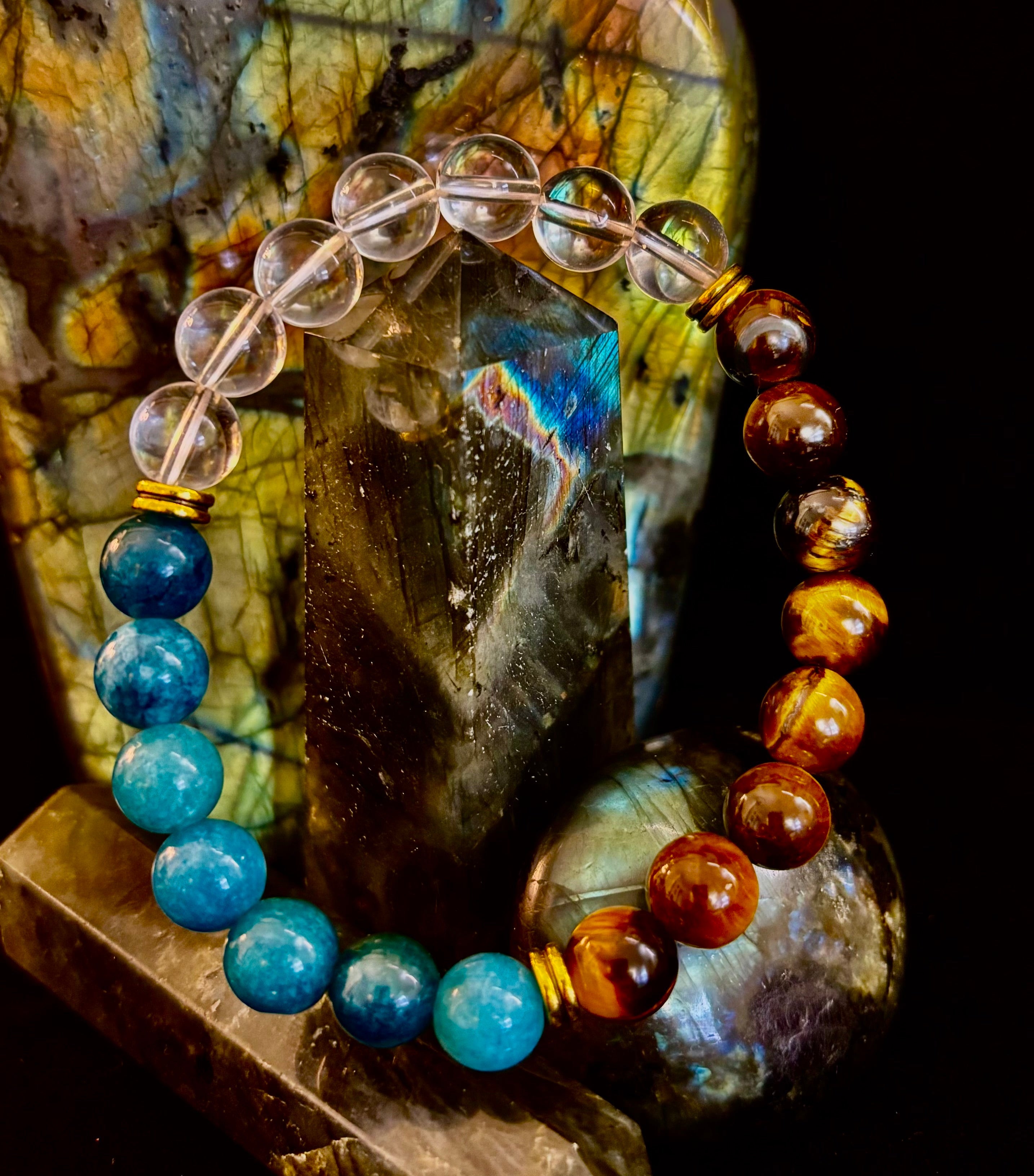 Weight Loss Support Intention Bracelet – Blue Apatite, Tiger Eye & Clear Quartz - Motivation, Willpower & Energy Balance | | Wiccan Center