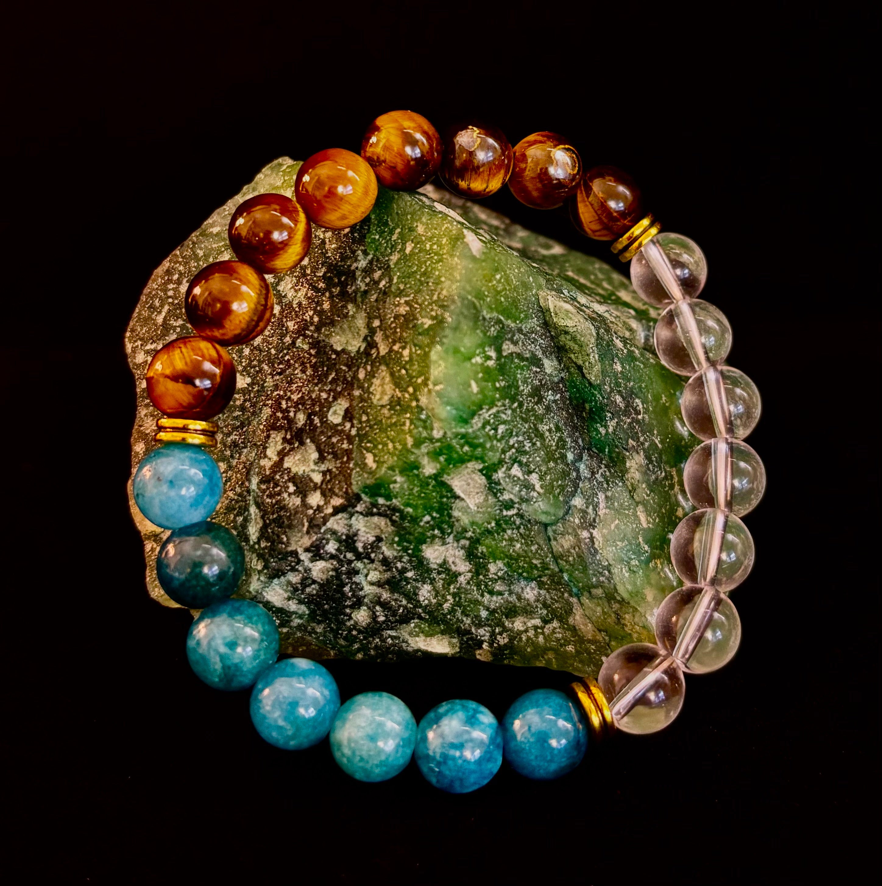 Weight Loss Support Intention Bracelet – Blue Apatite, Tiger Eye & Clear Quartz - Motivation, Willpower & Energy Balance | | Wiccan Center