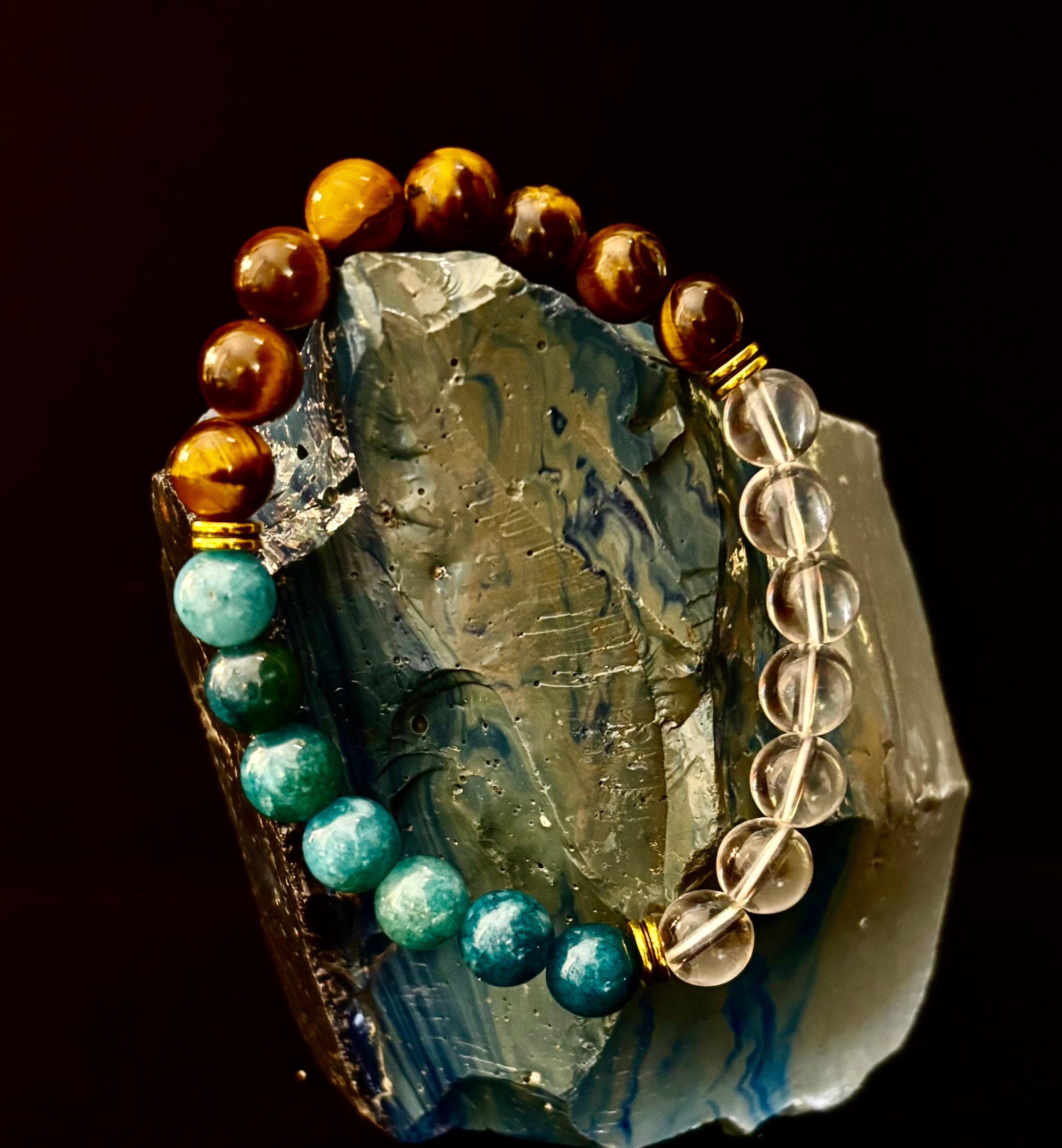 Weight Loss Support Intention Bracelet – Blue Apatite, Tiger Eye & Clear Quartz - Motivation, Willpower & Energy Balance | | Wiccan Center