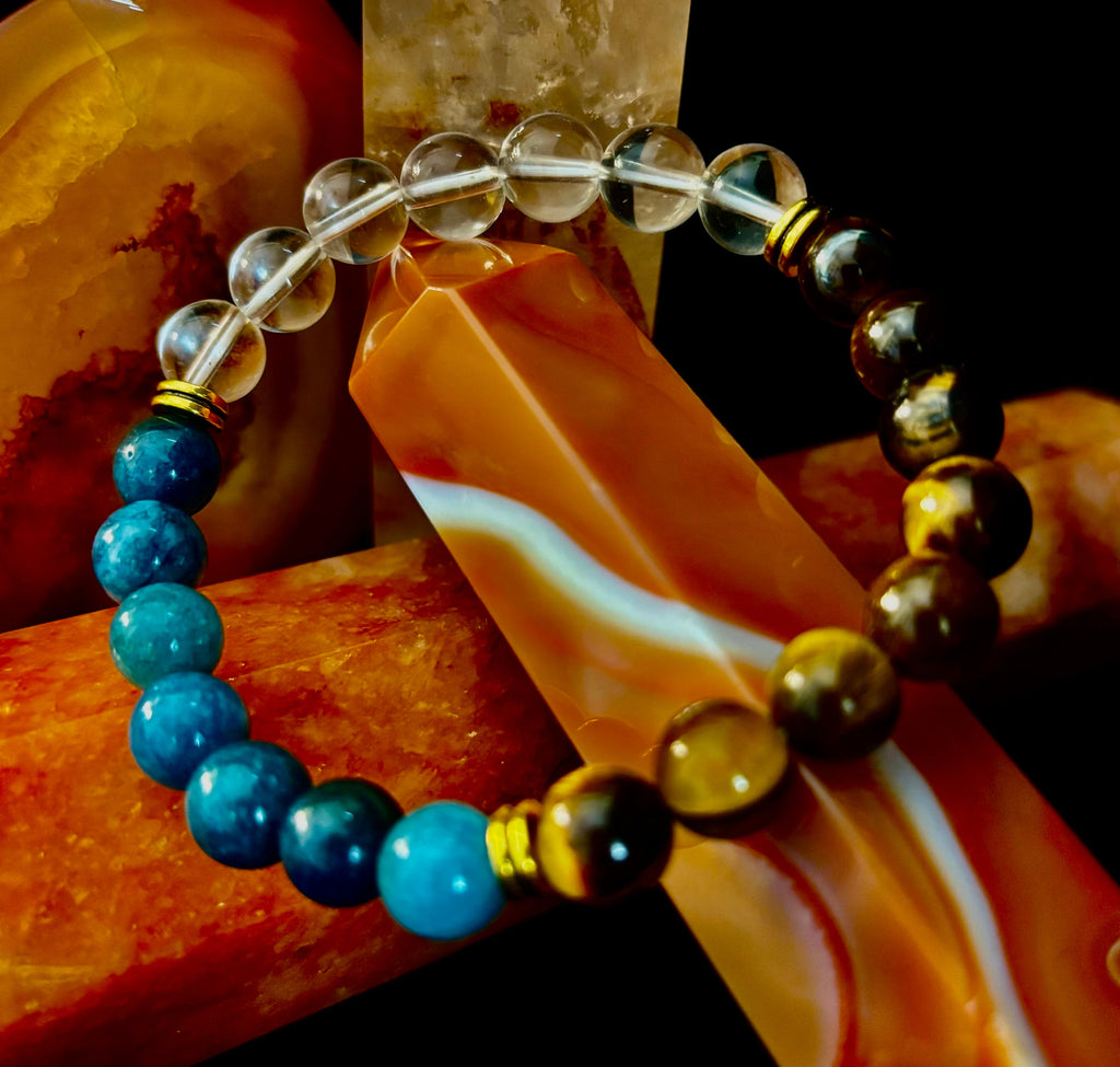 Weight Loss Support Intention Bracelet – Blue Apatite, Tiger Eye & Clear Quartz - Motivation, Willpower & Energy Balance | | Wiccan Center
