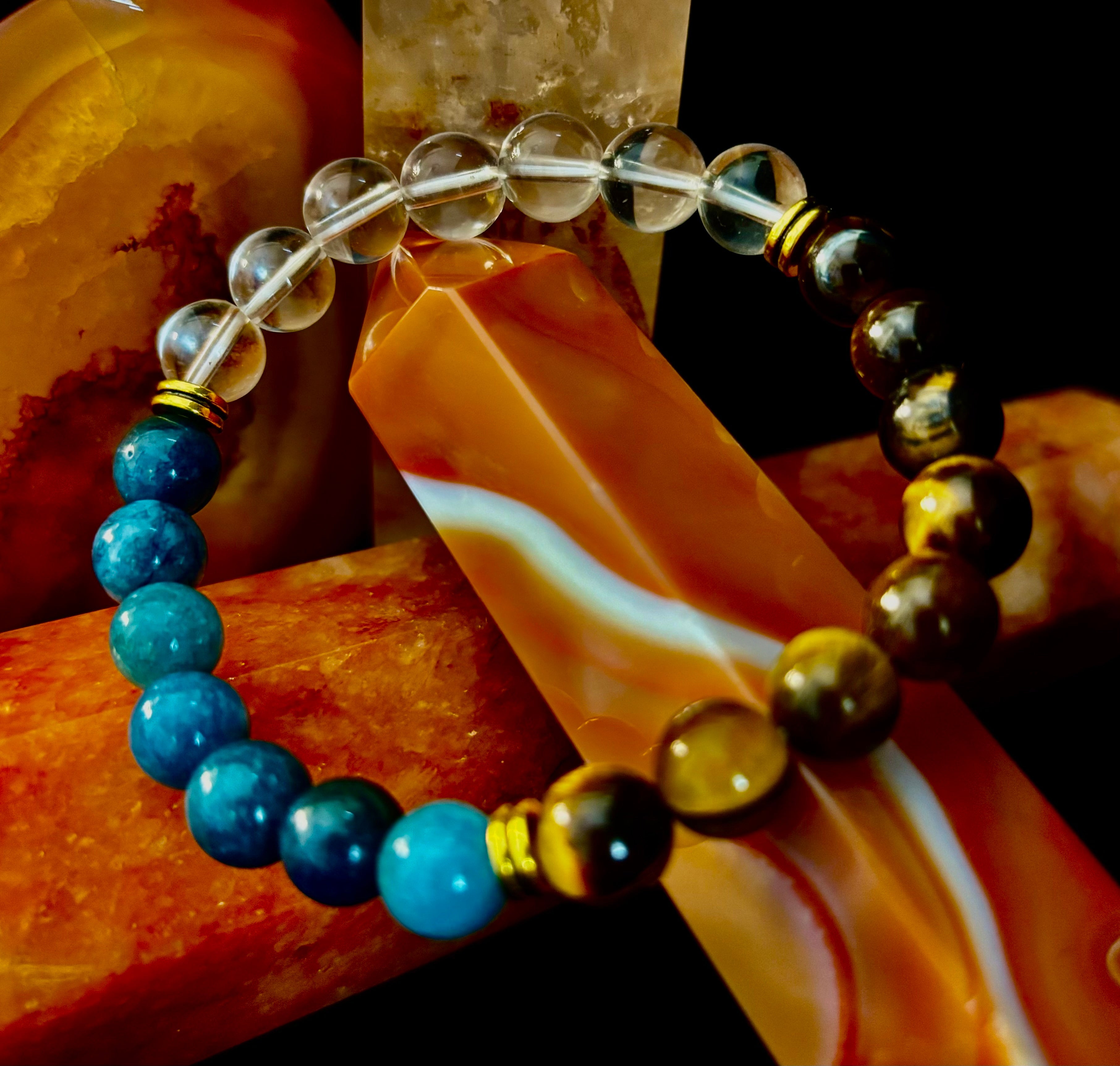 Weight Loss Support Intention Bracelet – Blue Apatite, Tiger Eye & Clear Quartz - Motivation, Willpower & Energy Balance | | Wiccan Center