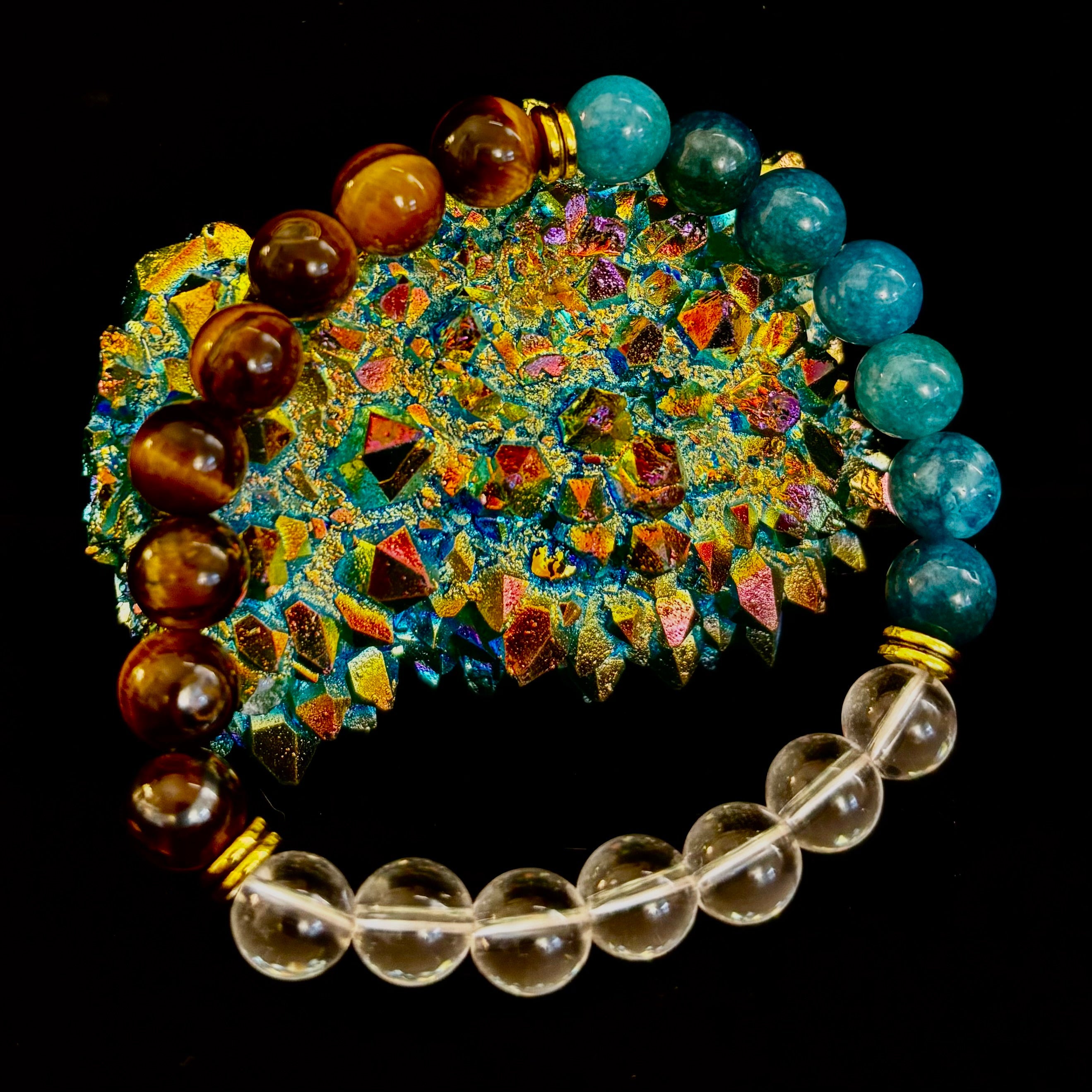 Weight Loss Support Intention Bracelet – Blue Apatite, Tiger Eye & Clear Quartz - Motivation, Willpower & Energy Balance | | Wiccan Center