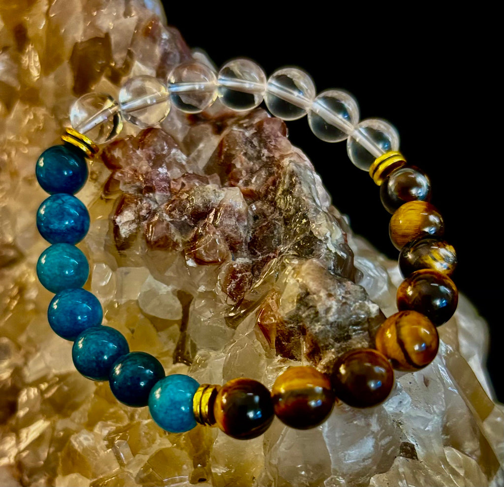 Weight Loss Support Intention Bracelet – Blue Apatite, Tiger Eye & Clear Quartz - Motivation, Willpower & Energy Balance | | Wiccan Center