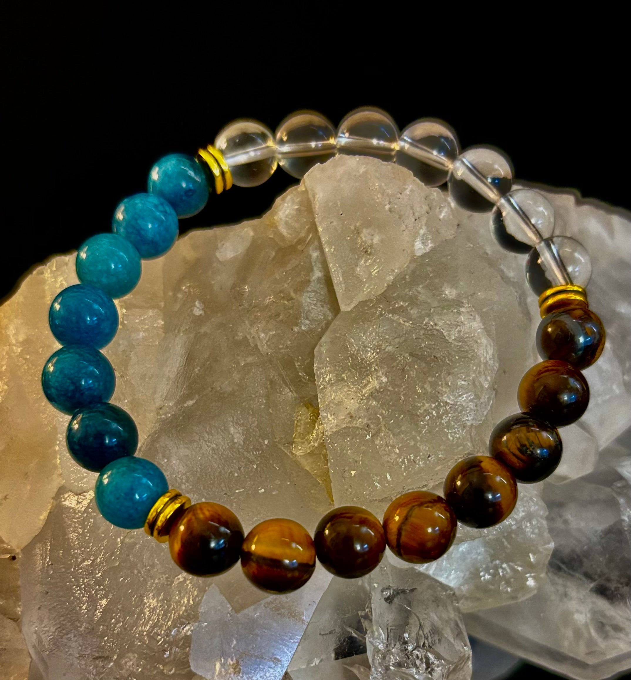 Weight Loss Support Intention Bracelet – Blue Apatite, Tiger Eye & Clear Quartz - Motivation, Willpower & Energy Balance | | Wiccan Center