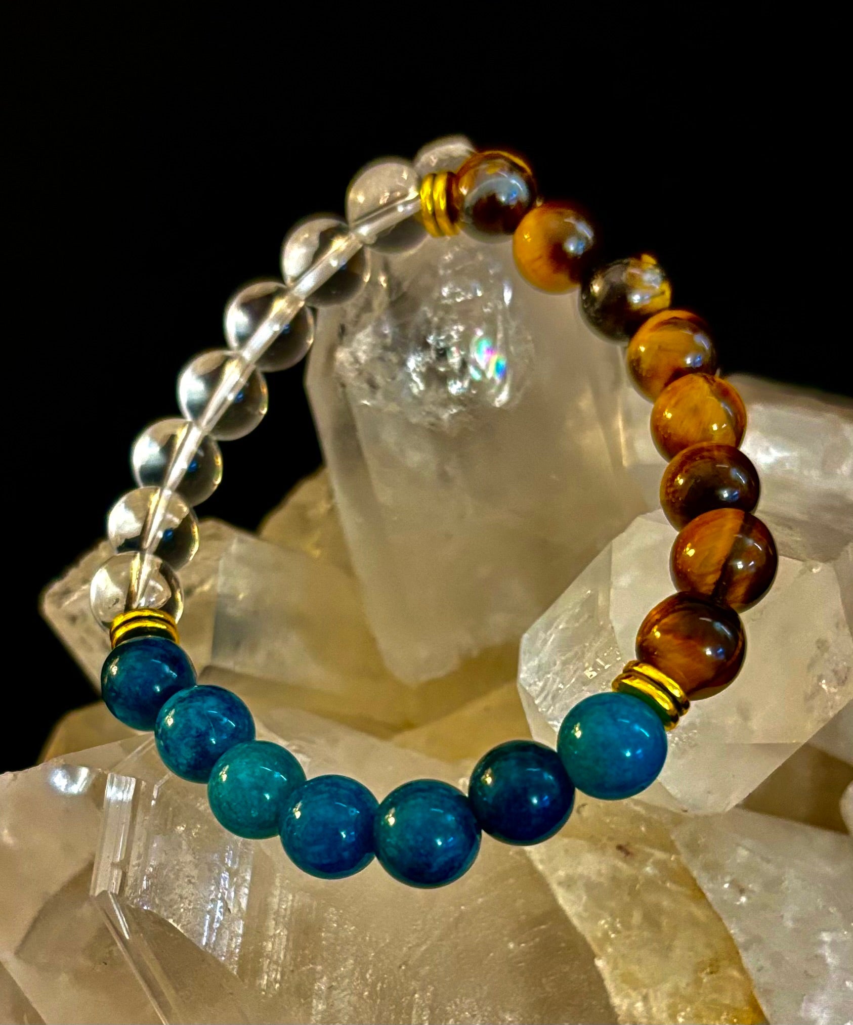 Weight Loss Support Intention Bracelet – Blue Apatite, Tiger Eye & Clear Quartz - Motivation, Willpower & Energy Balance | | Wiccan Center
