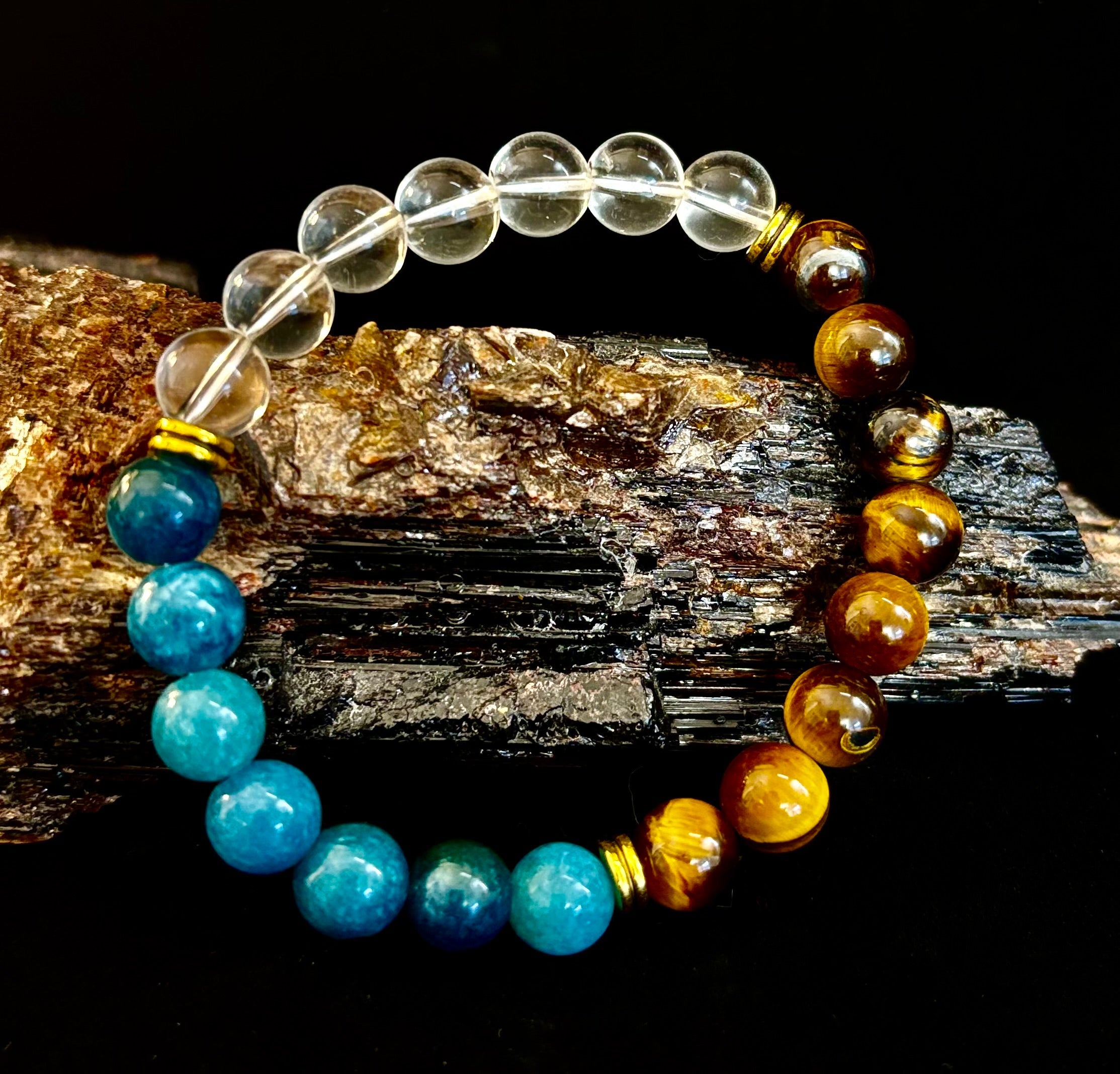 Weight Loss Support Intention Bracelet – Blue Apatite, Tiger Eye & Clear Quartz - Motivation, Willpower & Energy Balance | | Wiccan Center