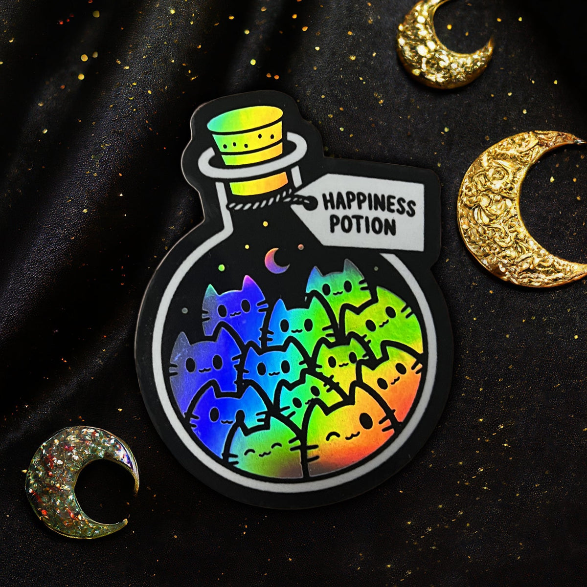 Happiness Potion Kitty Cat Holo Sticker | | Wiccan Center