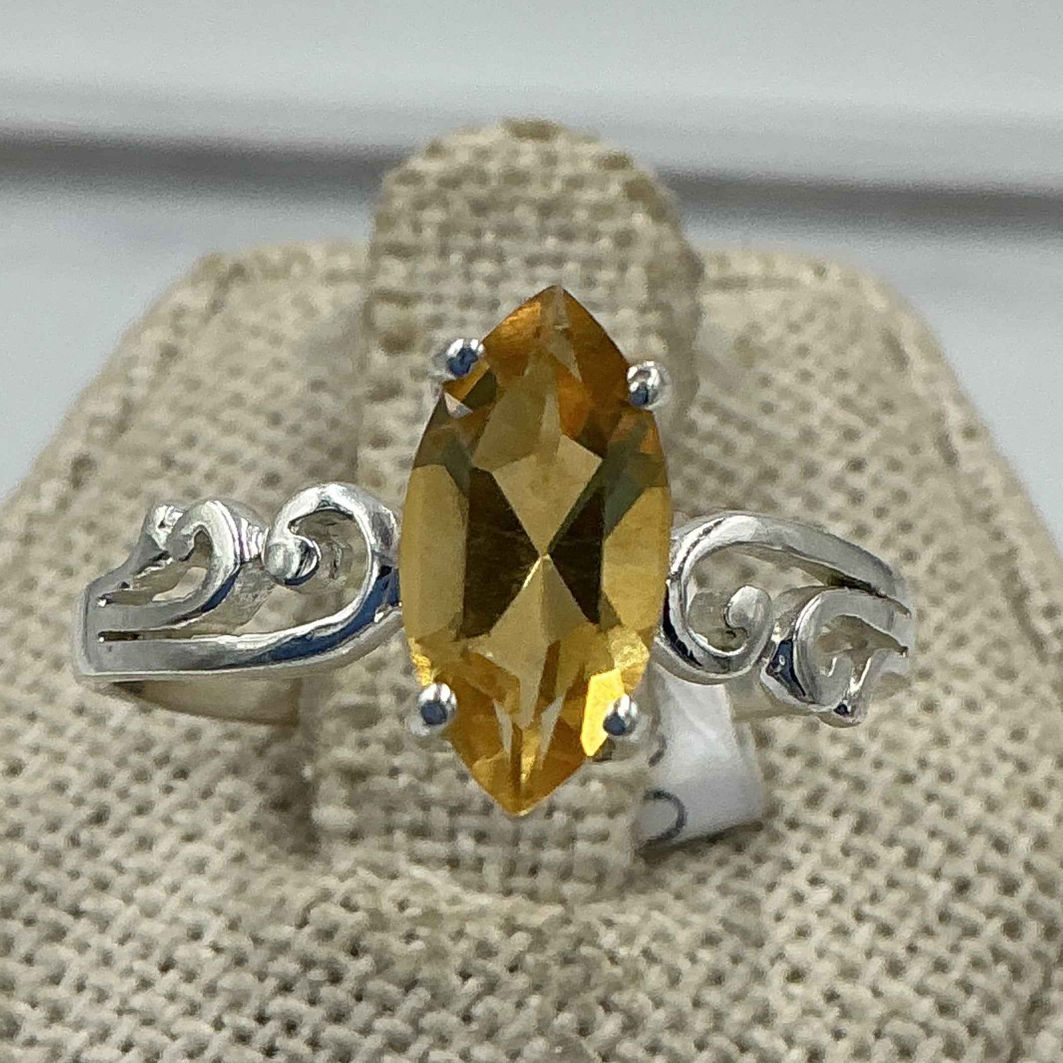 Sterling Silver Marquise Citrine Scroll Band Ring – Size 10 – Abundance, Confidence & Flow | Rings | Wiccan Center