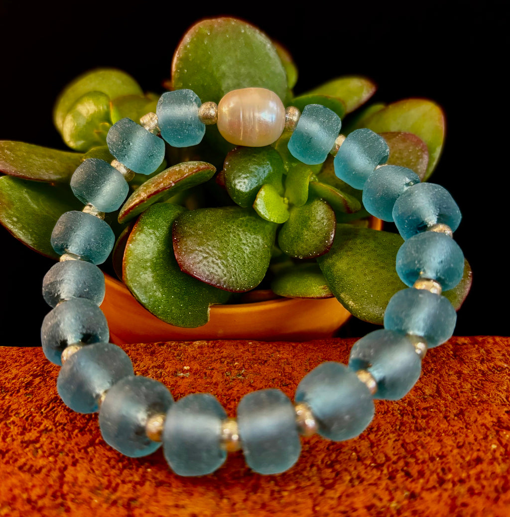Ocean Aura Sea Glass & Pearl Bracelet 🌊✨ | | Wiccan Center