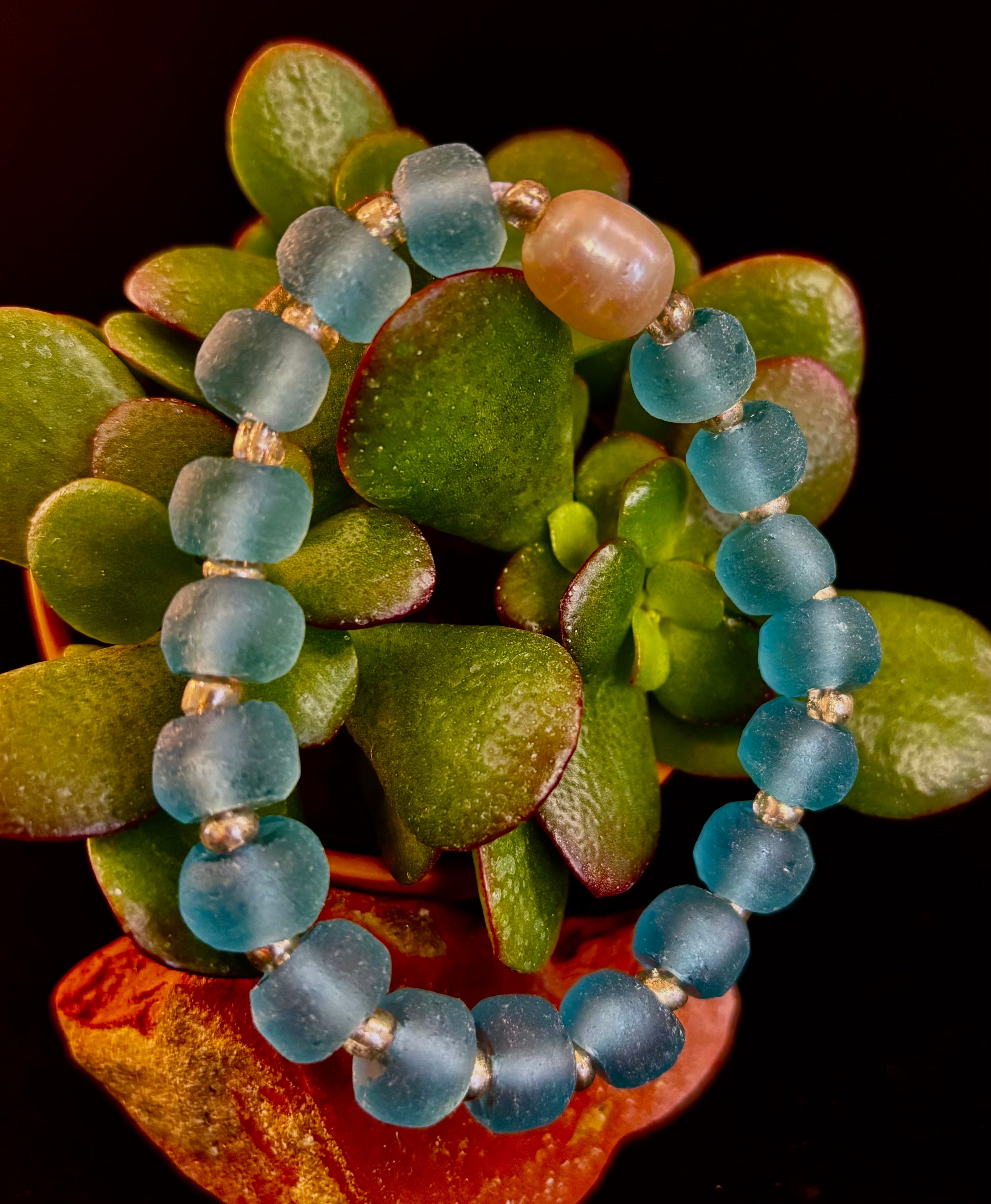 Ocean Aura Sea Glass & Pearl Bracelet 🌊✨ | | Wiccan Center