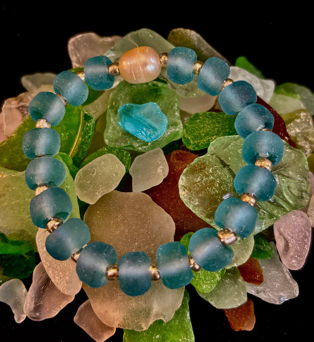 Ocean Aura Sea Glass & Pearl Bracelet 🌊✨ | | Wiccan Center