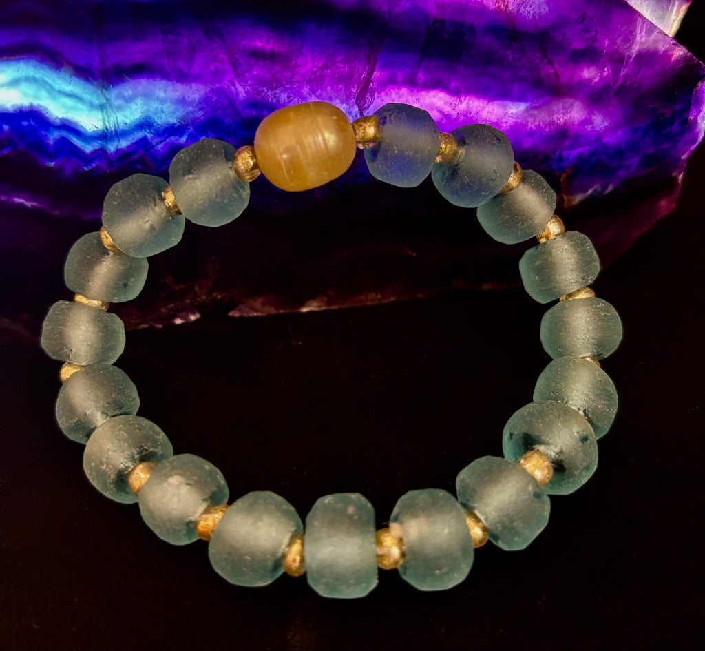 Ocean Aura Sea Glass & Pearl Bracelet 🌊✨ | | Wiccan Center
