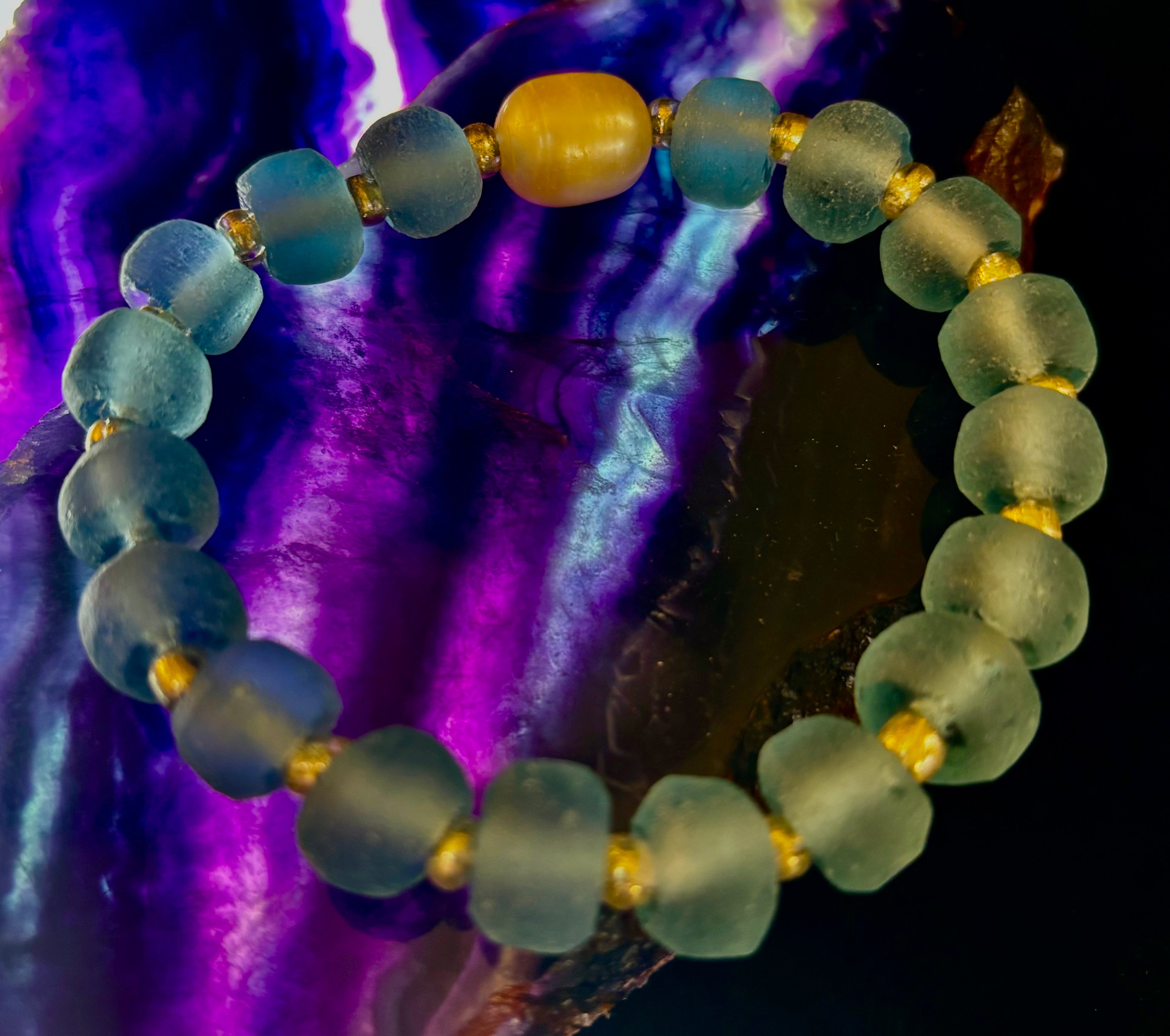 Ocean Aura Sea Glass & Pearl Bracelet 🌊✨ | | Wiccan Center