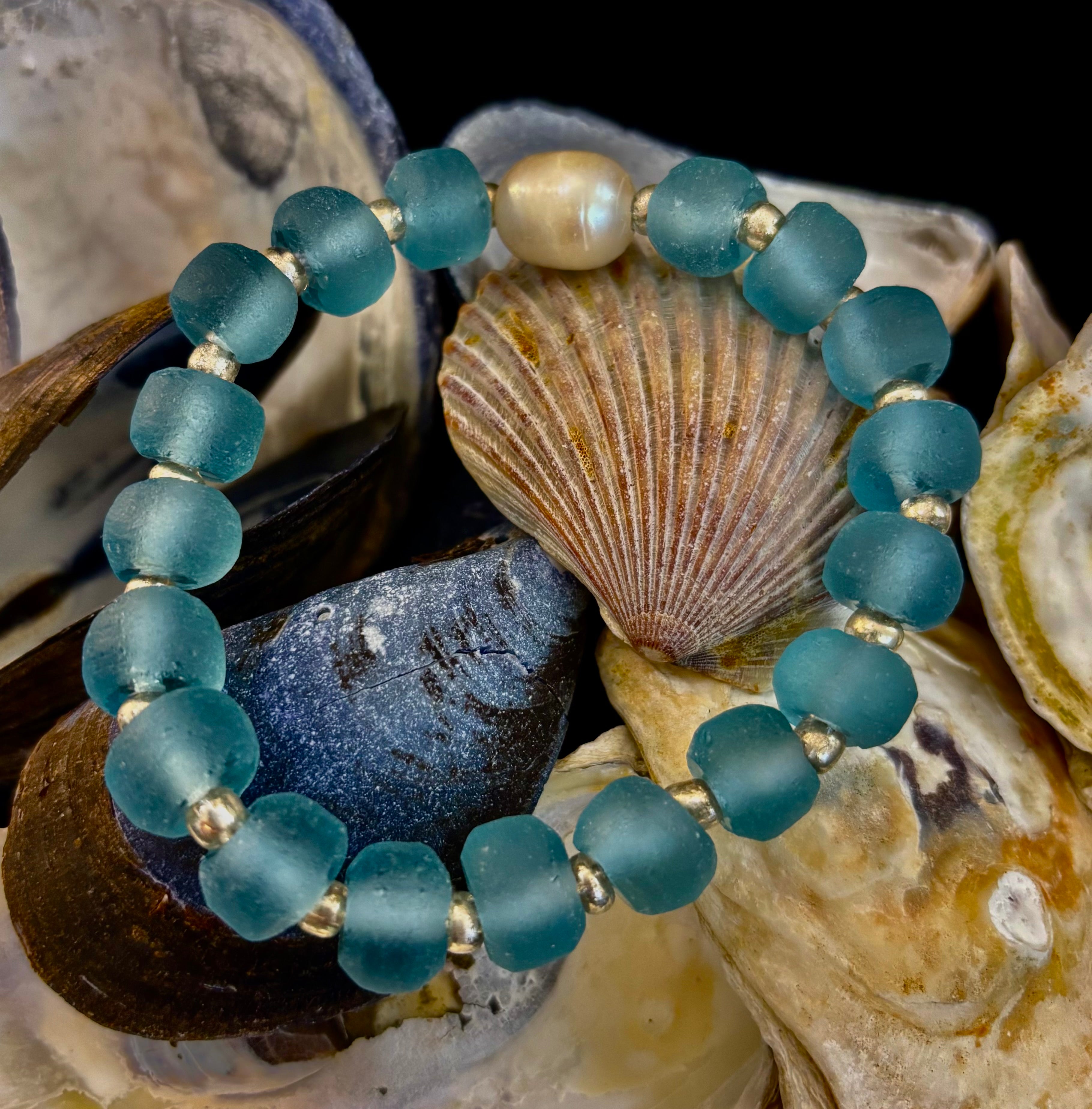 Ocean Aura Sea Glass & Pearl Bracelet 🌊✨ | | Wiccan Center
