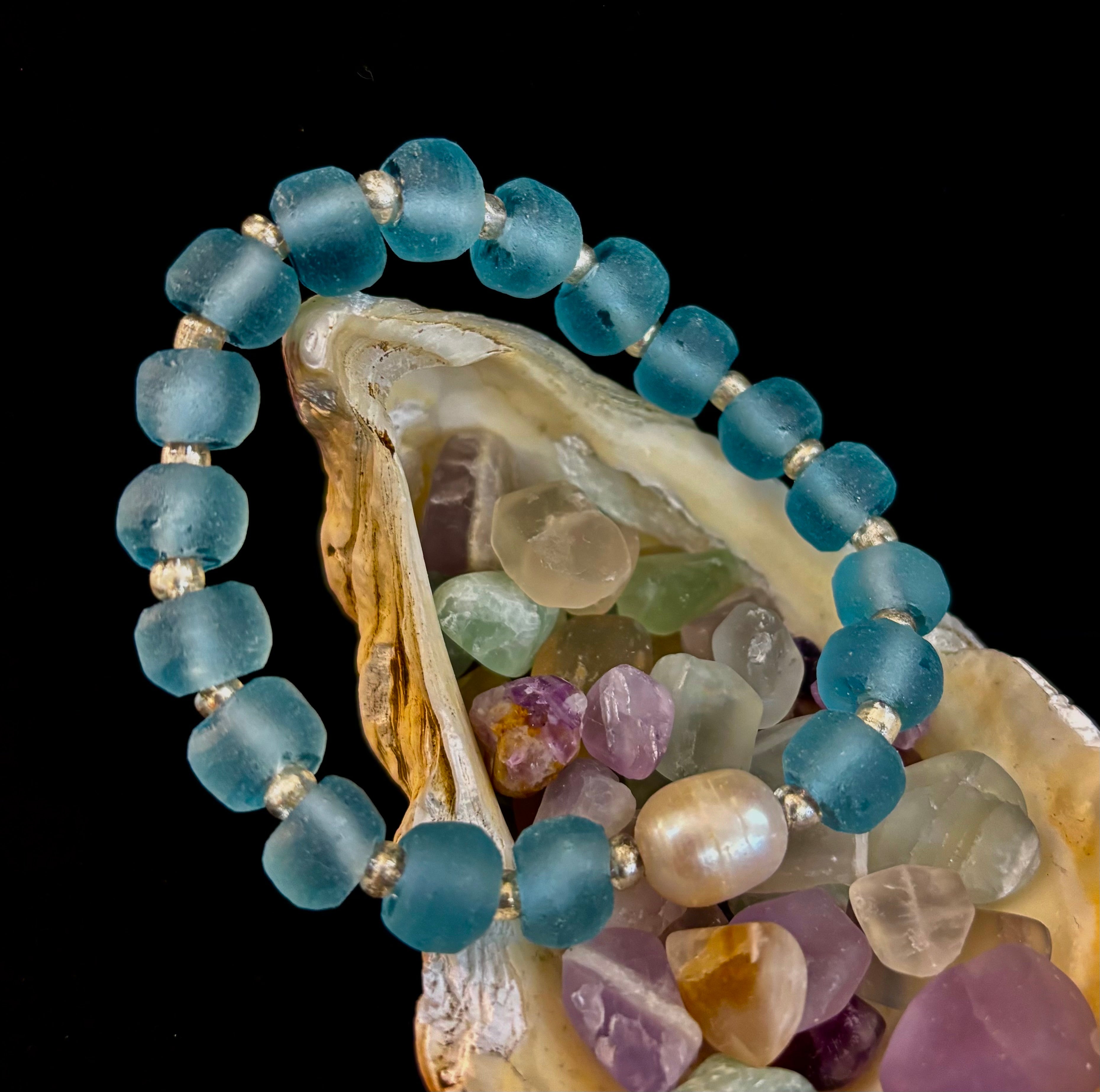 Ocean Aura Sea Glass & Pearl Bracelet 🌊✨ | | Wiccan Center