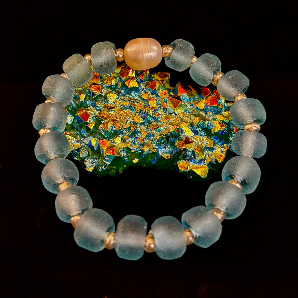 Ocean Aura Sea Glass & Pearl Bracelet 🌊✨ | | Wiccan Center