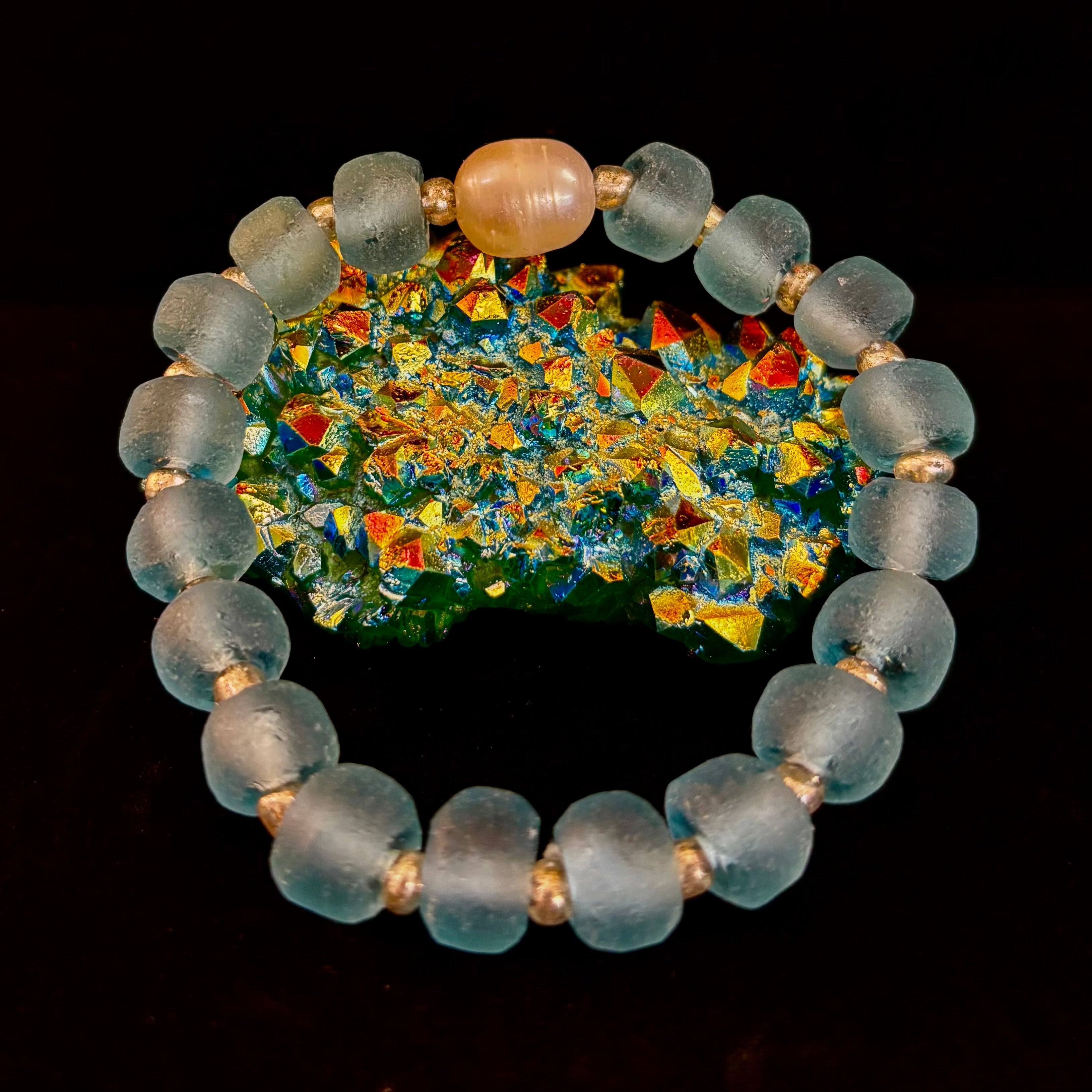 Ocean Aura Sea Glass & Pearl Bracelet 🌊✨ | | Wiccan Center