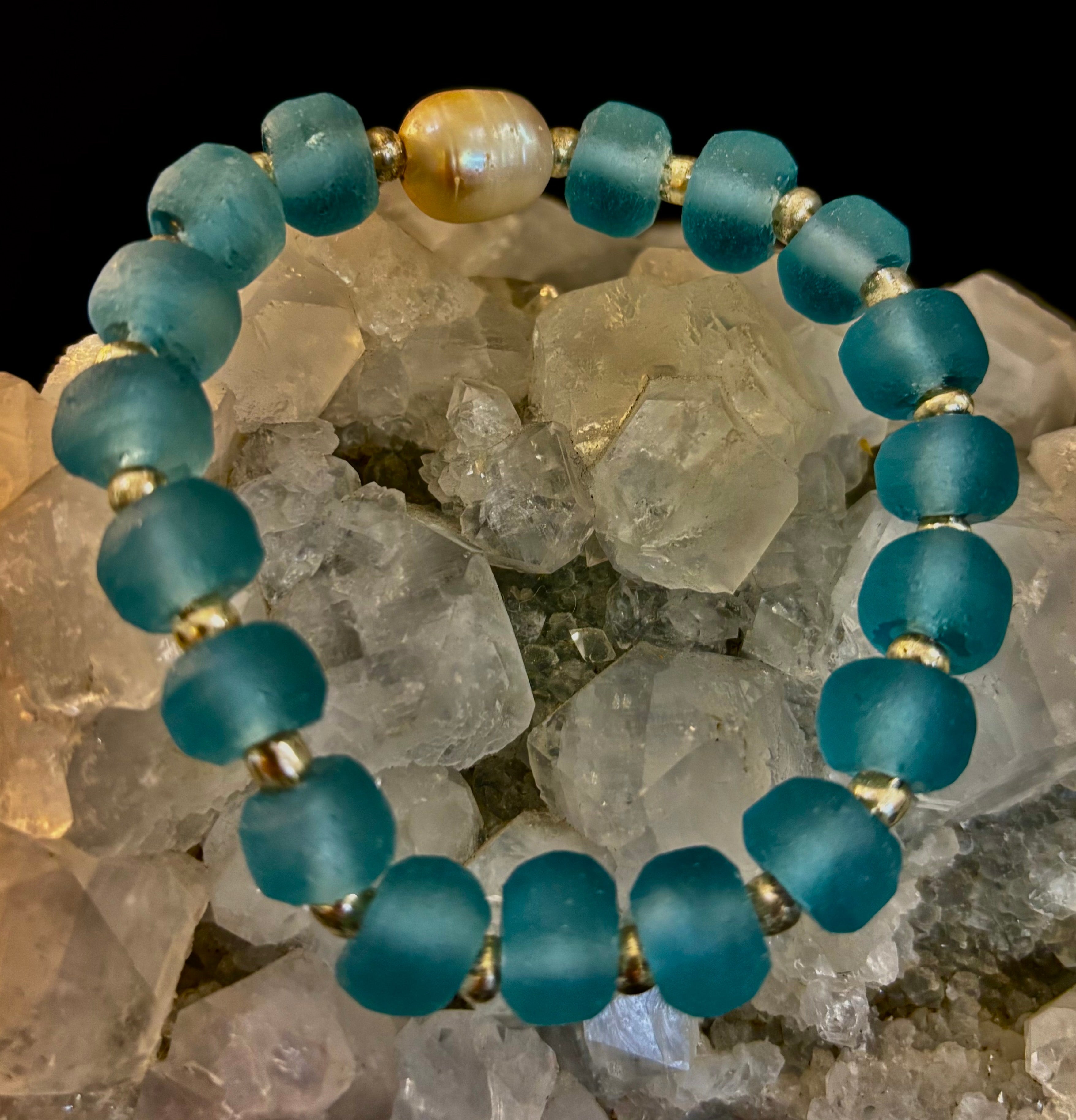 Ocean Aura Sea Glass & Pearl Bracelet 🌊✨ | | Wiccan Center