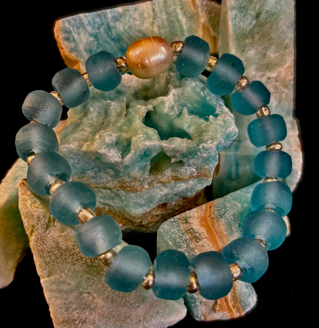 Ocean Aura Sea Glass & Pearl Bracelet 🌊✨ | | Wiccan Center