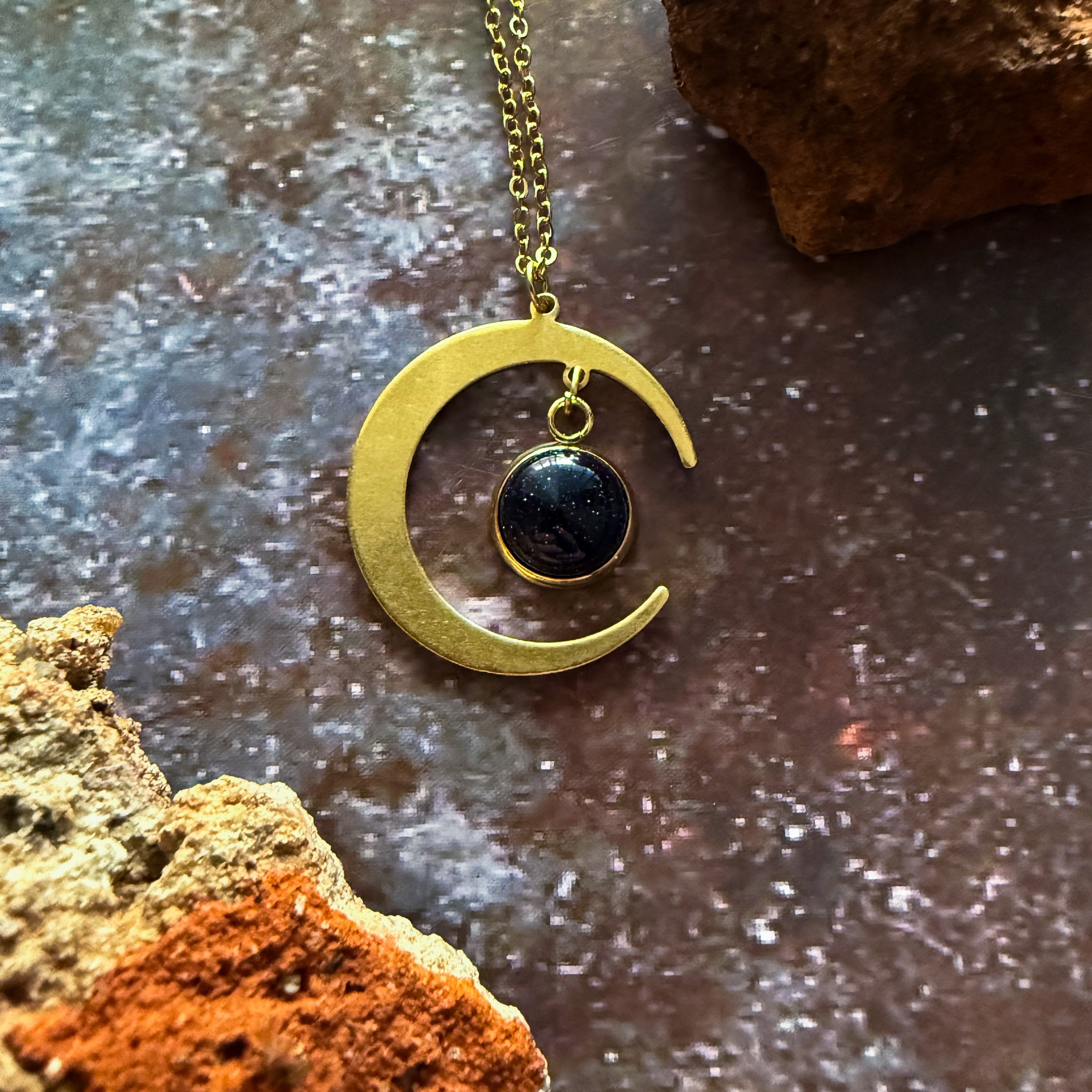 Starlit Crescent Necklace with Blue Sandstone | Necklace | Wiccan Center