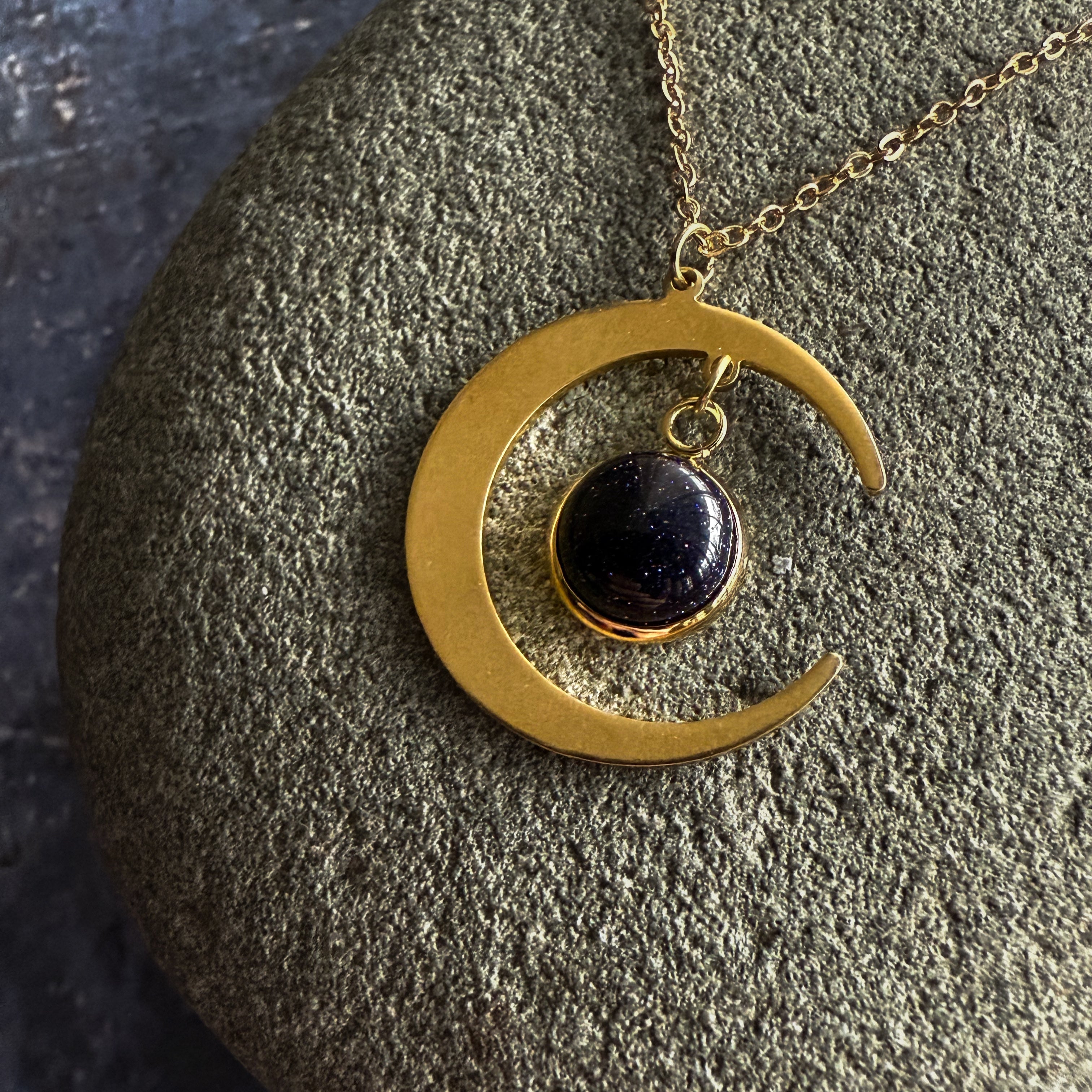 Starlit Crescent Necklace with Blue Sandstone | Necklace | Wiccan Center