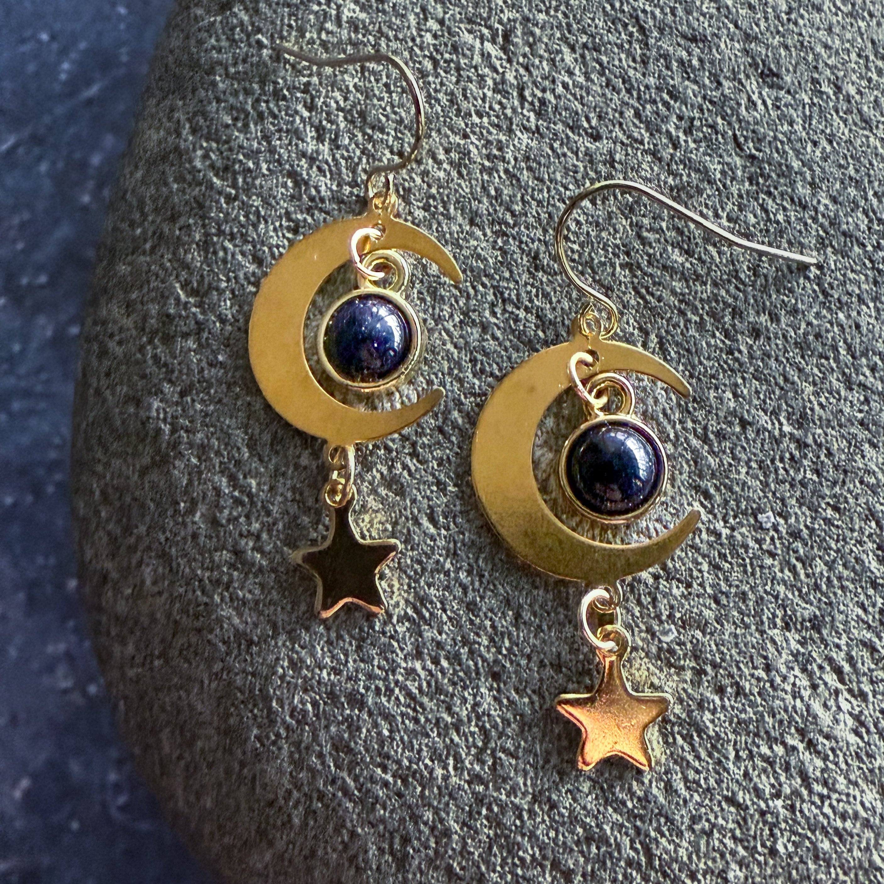 Starlit Crescent Earrings with Blue Sandstone | Earrings | Wiccan Center