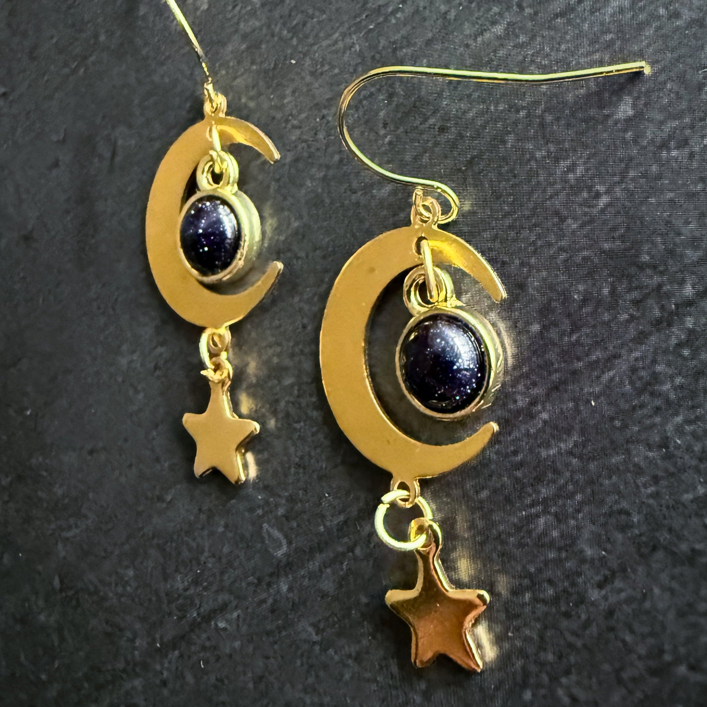 Starlit Crescent Earrings with Blue Sandstone | Earrings | Wiccan Center