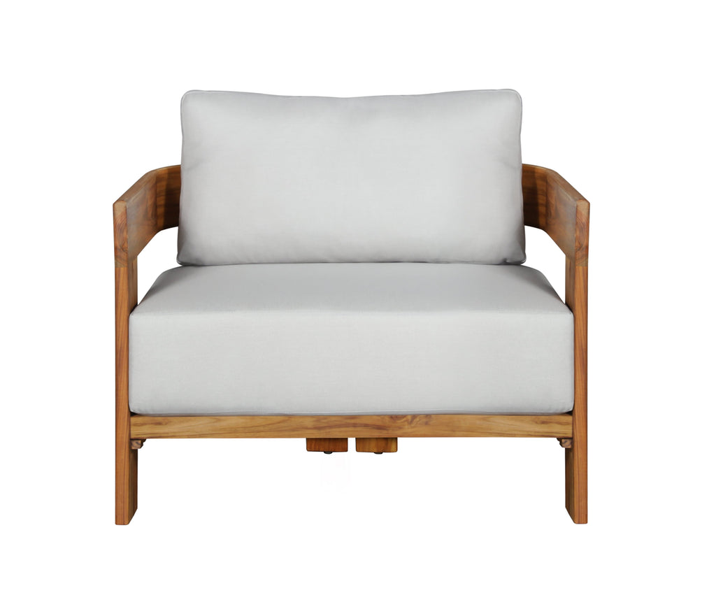 Paradiso Outdoor Solid Teak Wood Chair - Light Grey fabric | Outdoor | Wiccan Center