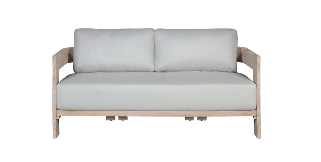 Paradiso Outdoor Solid Teak Wood Love seat - Light Gray Fabric | love seat | Wiccan Center