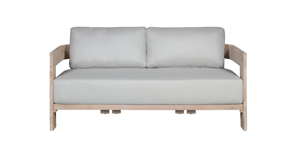 Paradiso Outdoor Solid Teak Wood Love seat - Light Gray Fabric | love seat | Wiccan Center