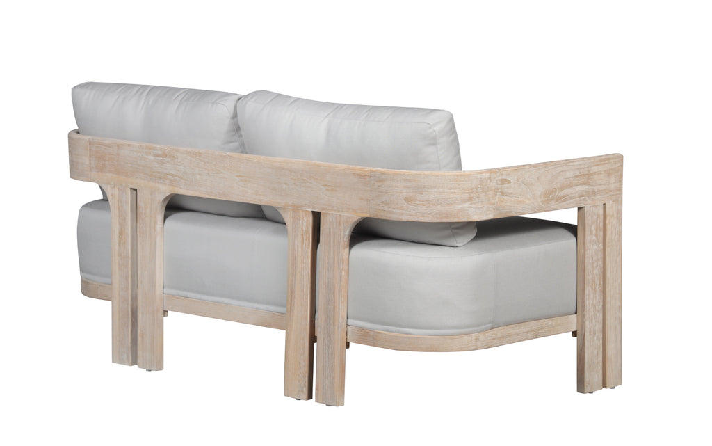 Paradiso Outdoor Solid Teak Wood Love seat - Light Gray Fabric | love seat | Wiccan Center