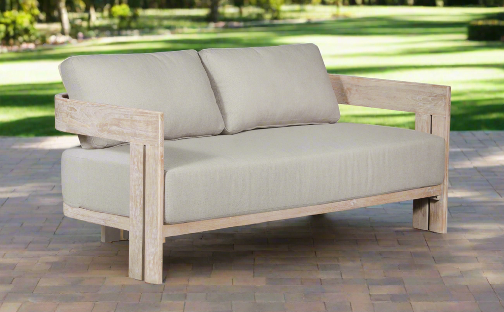 Paradiso Outdoor Solid Teak Wood Love seat Natural Look - Gray Fabric | | Wiccan Center