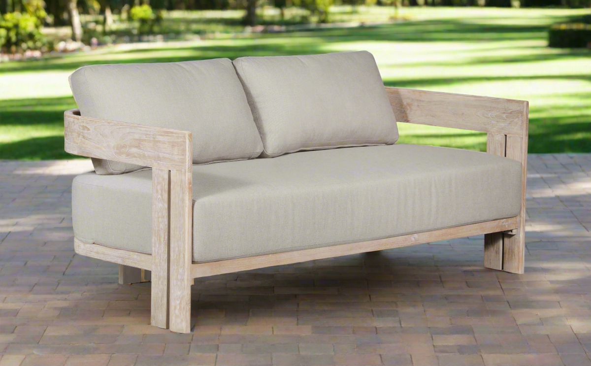 Paradiso Outdoor Solid Teak Wood Love seat Natural Look - Gray Fabric | | Wiccan Center
