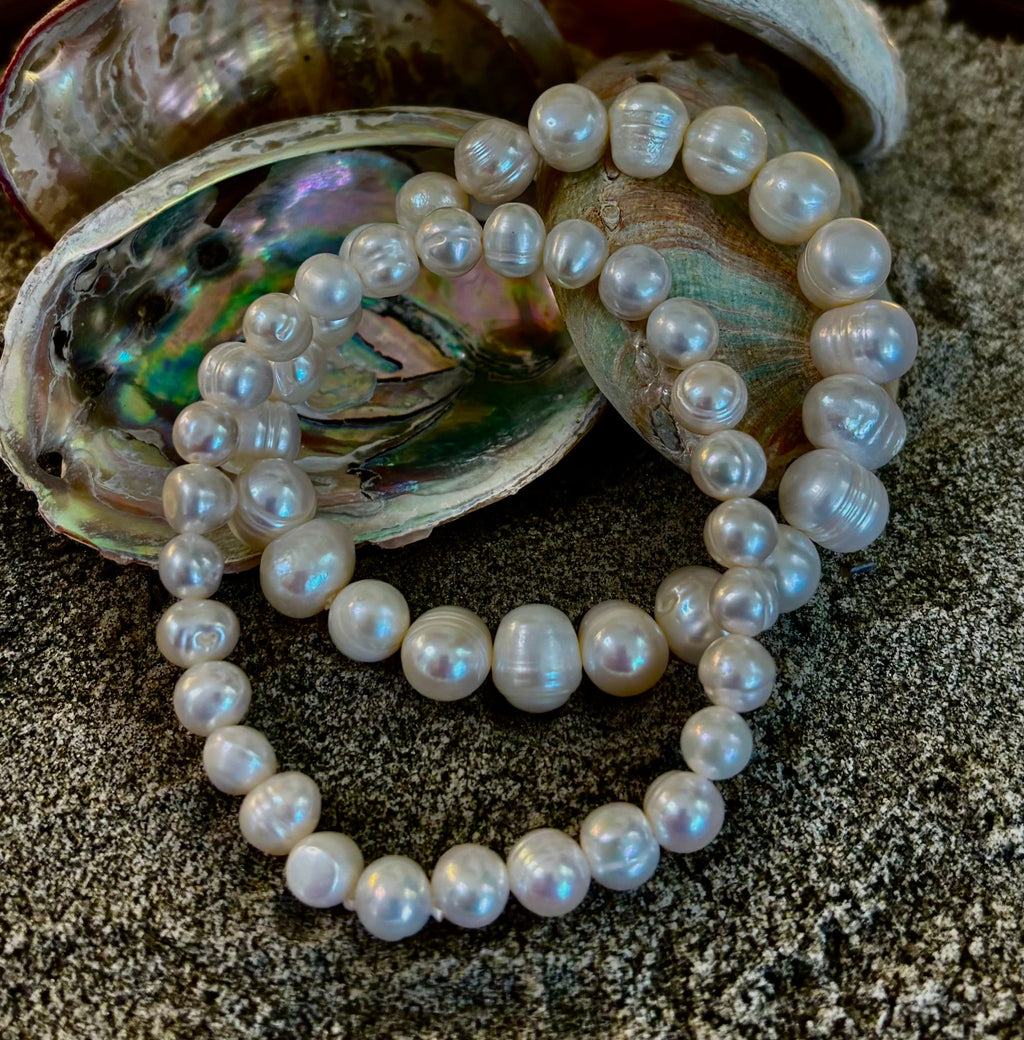 Luminous Grace Freshwater Pearl Bracelet – 6mm & 8mm White Pearl Stretch Bracelet | | Wiccan Center