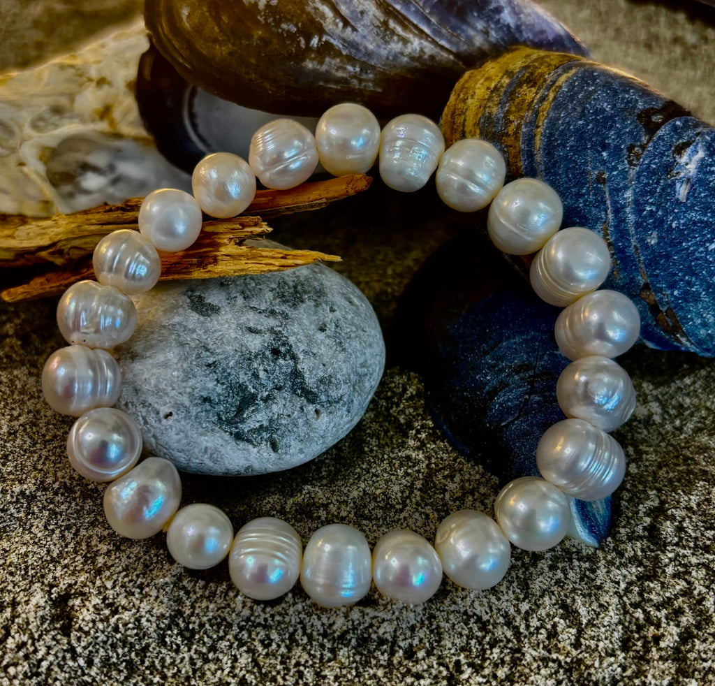 Luminous Grace Freshwater Pearl Bracelet – 6mm & 8mm White Pearl Stretch Bracelet | | Wiccan Center