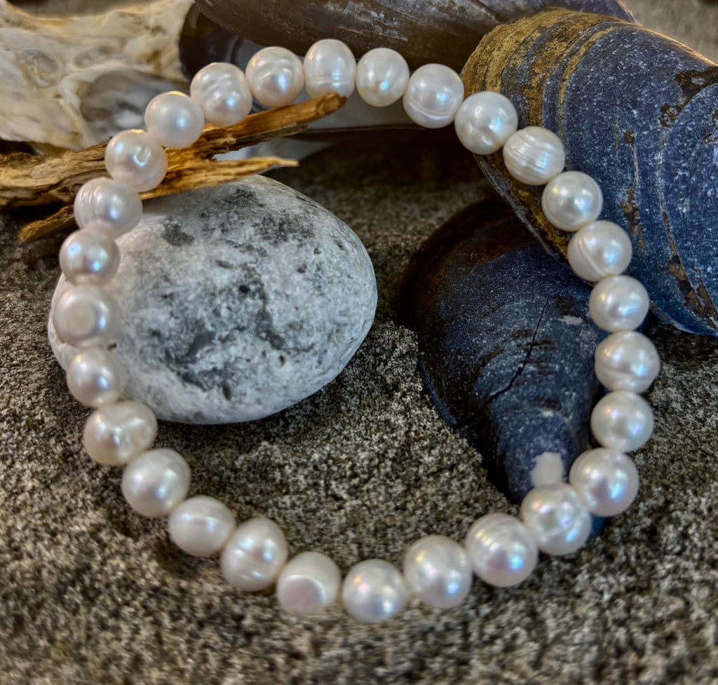 Luminous Grace Freshwater Pearl Bracelet – 6mm & 8mm White Pearl Stretch Bracelet | | Wiccan Center