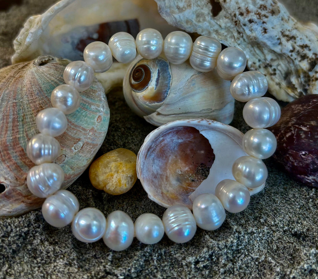 Luminous Grace Freshwater Pearl Bracelet – 6mm & 8mm White Pearl Stretch Bracelet | | Wiccan Center