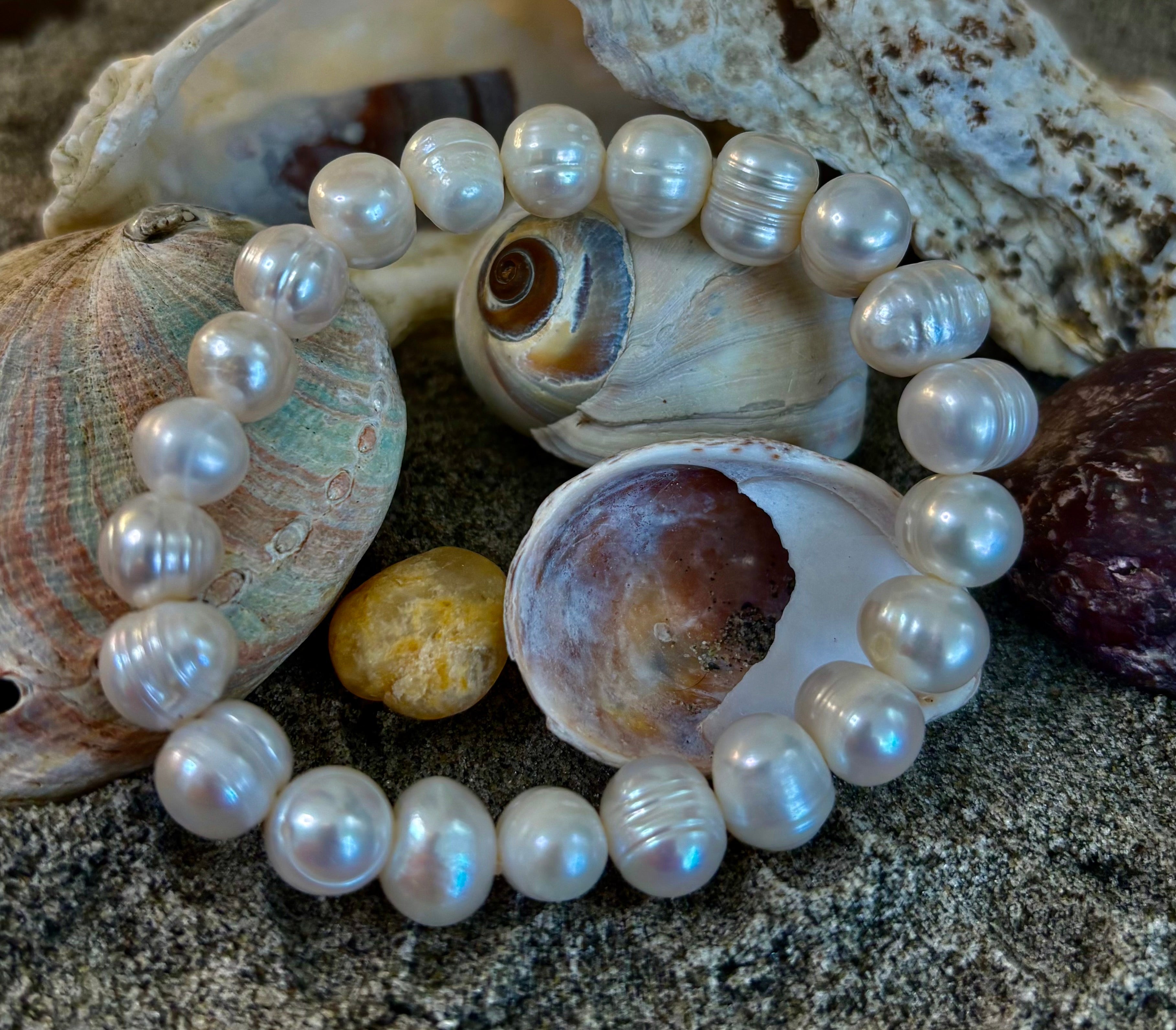 Luminous Grace Freshwater Pearl Bracelet – 6mm & 8mm White Pearl Stretch Bracelet | | Wiccan Center