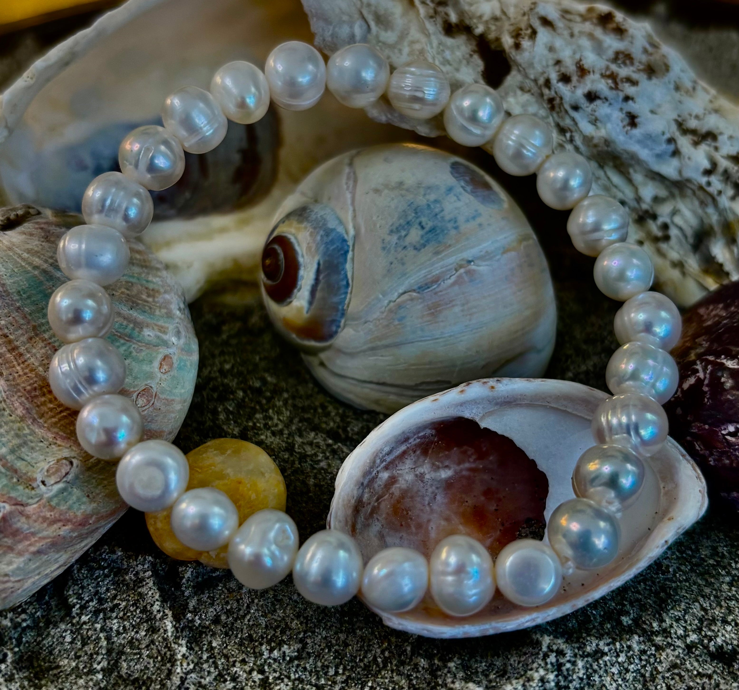 Luminous Grace Freshwater Pearl Bracelet – 6mm & 8mm White Pearl Stretch Bracelet | | Wiccan Center