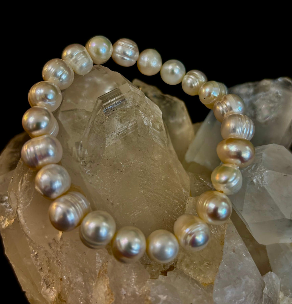 Luminous Grace Freshwater Pearl Bracelet – 6mm & 8mm White Pearl Stretch Bracelet | | Wiccan Center