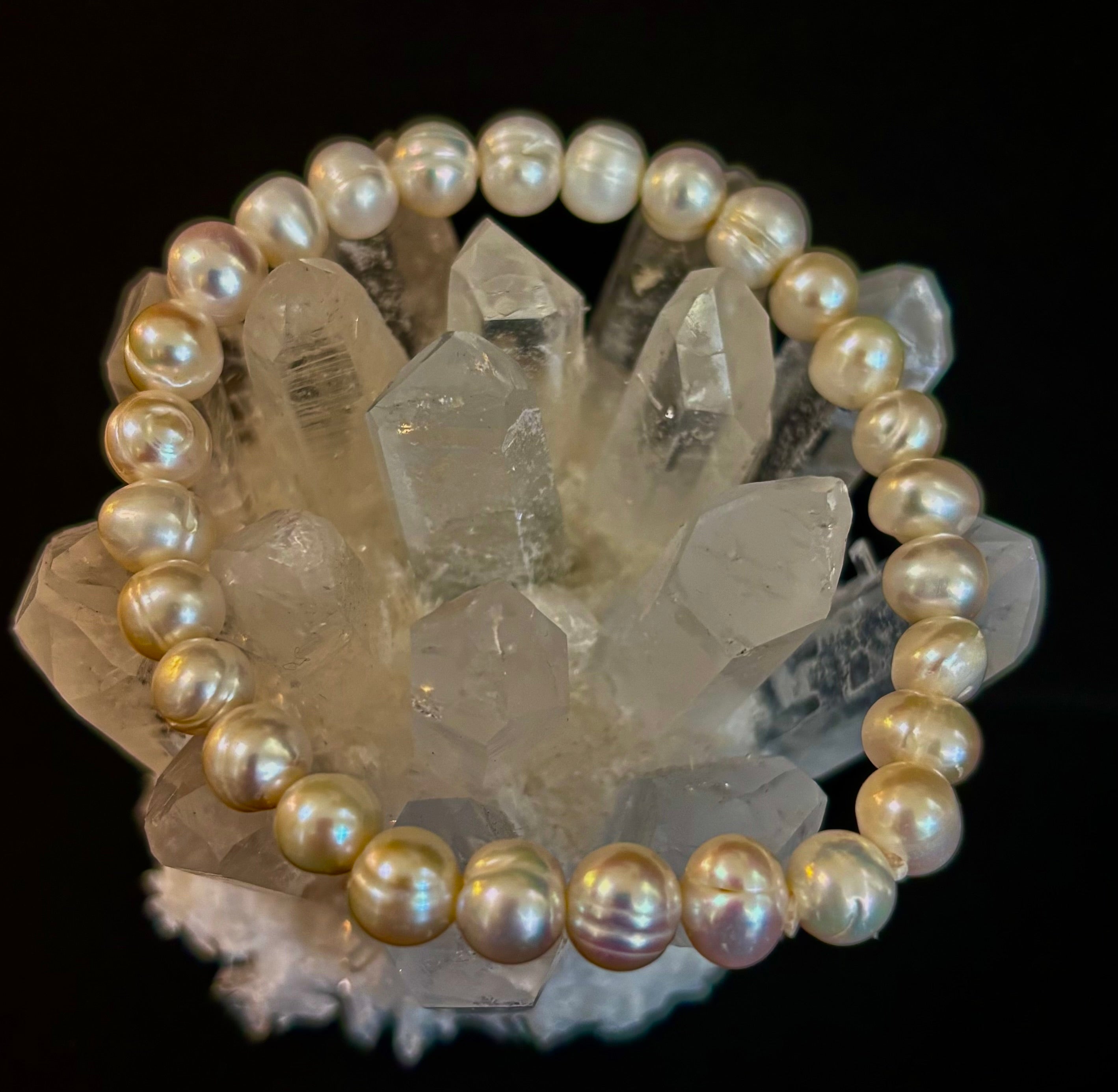 Luminous Grace Freshwater Pearl Bracelet – 6mm & 8mm White Pearl Stretch Bracelet | | Wiccan Center