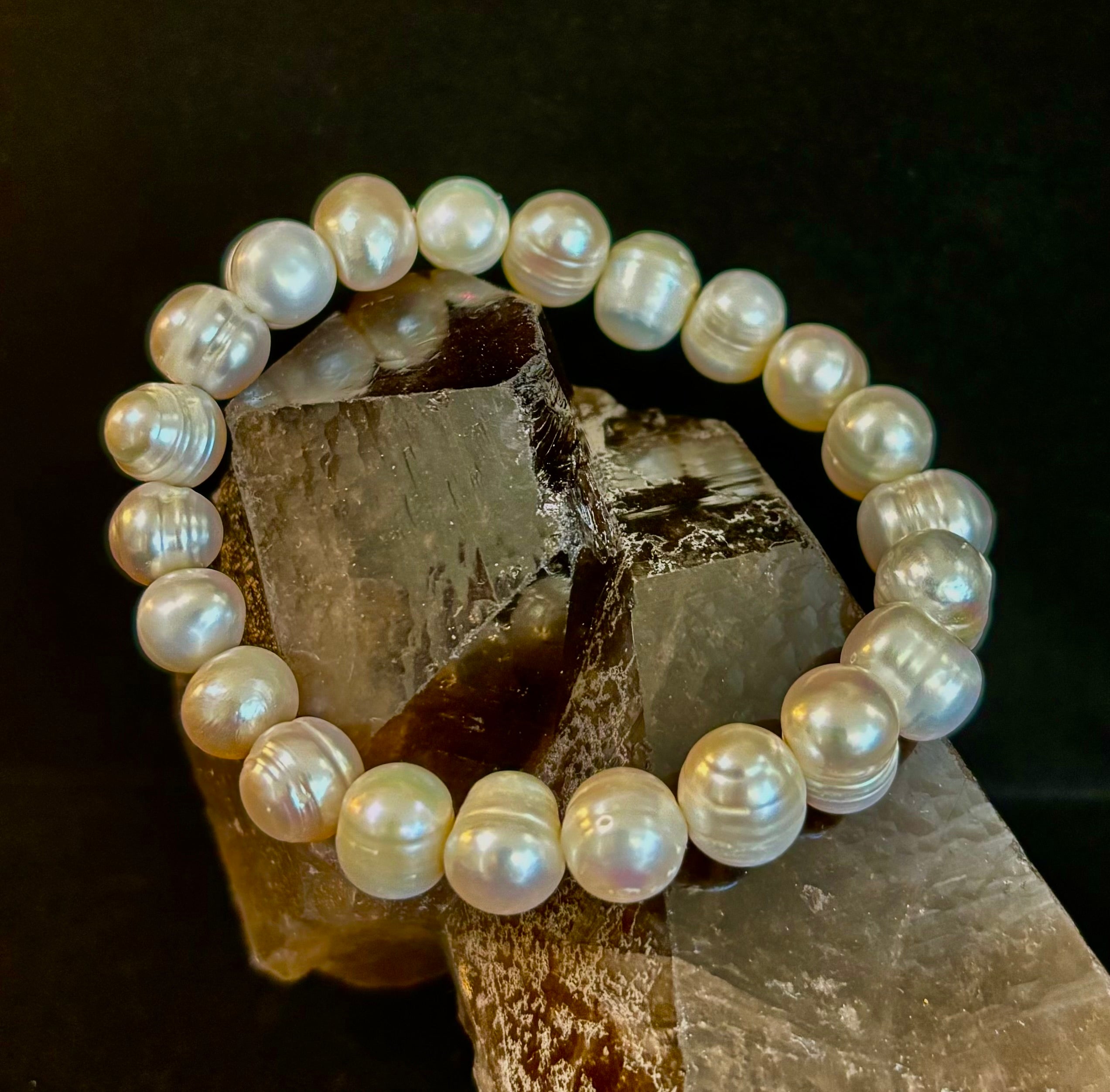 Luminous Grace Freshwater Pearl Bracelet – 6mm & 8mm White Pearl Stretch Bracelet | | Wiccan Center